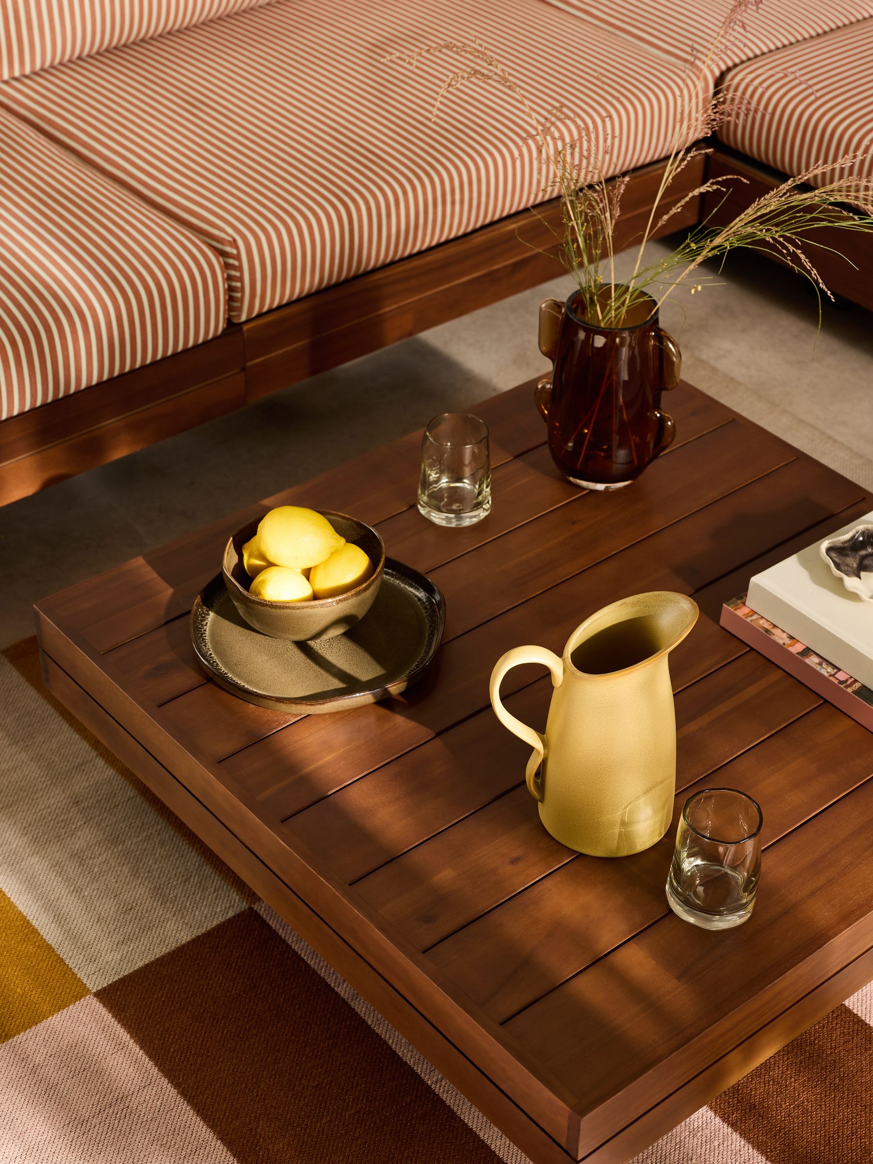 Avarna Garden Wood Corner Lounge Set in Green and Rust Stripe - Image 2 of 5 Avarna Garden Wood Corner Lounge Set in Green and Rust Stripe - Image 2 of 5