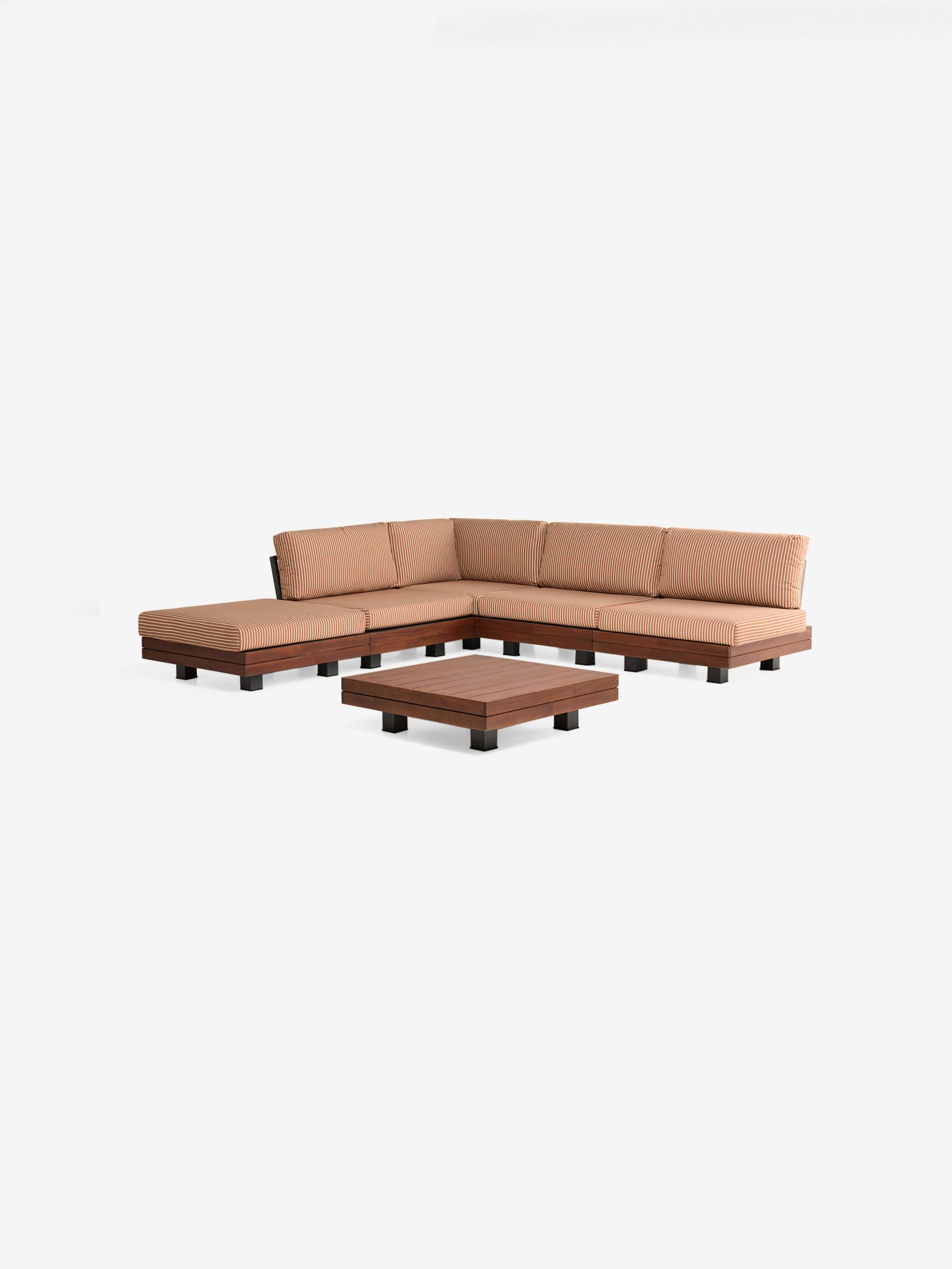 Avarna Garden Wood Corner Lounge Set in Green and Rust Stripe - Image 4 of 5