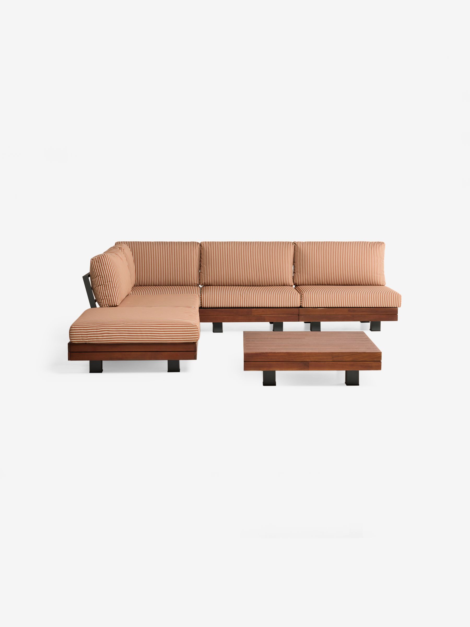 Avarna Garden Wood Corner Lounge Set in Green and Rust Stripe - Image 5 of 5 Avarna Garden Wood Corner Lounge Set in Green and Rust Stripe - Image 5 of 5