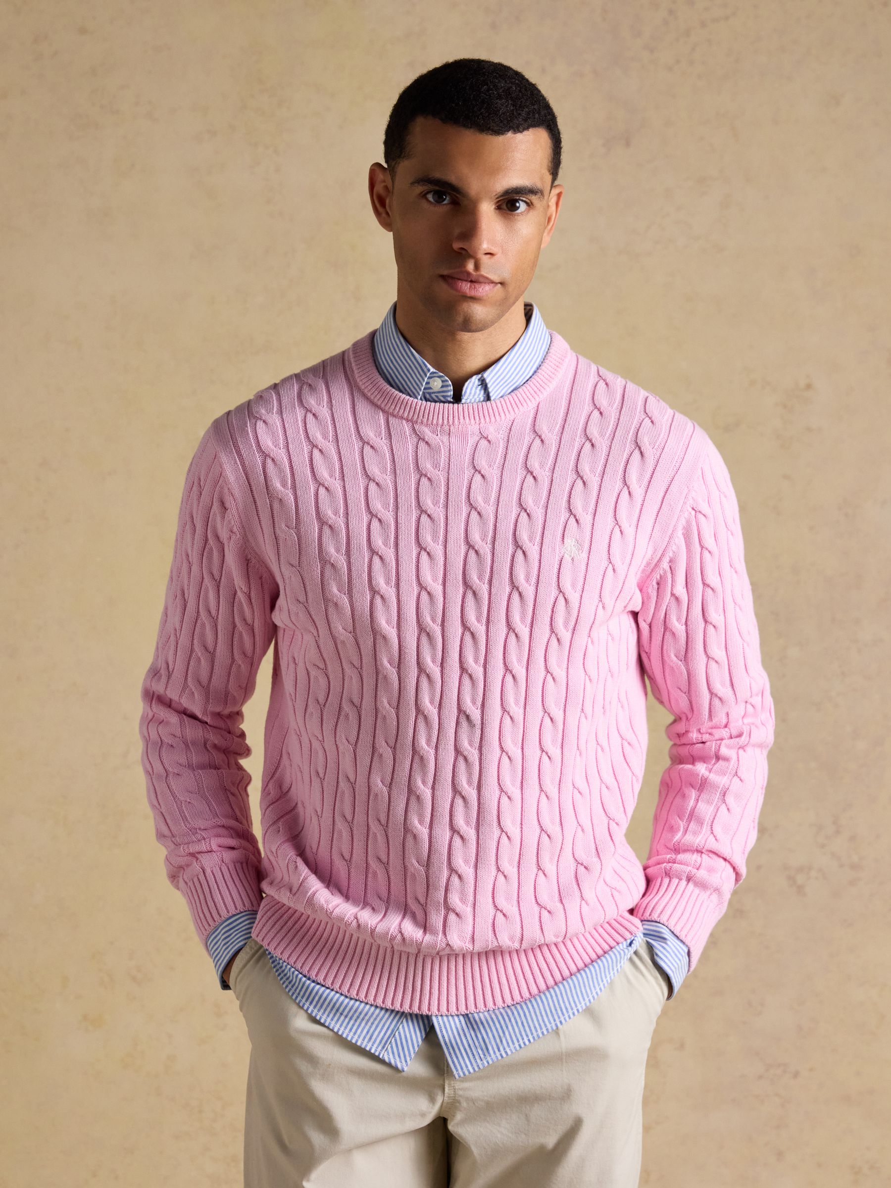 Pink Crew Neck Cotton Cable Knit Jumper - Image 3 of 10