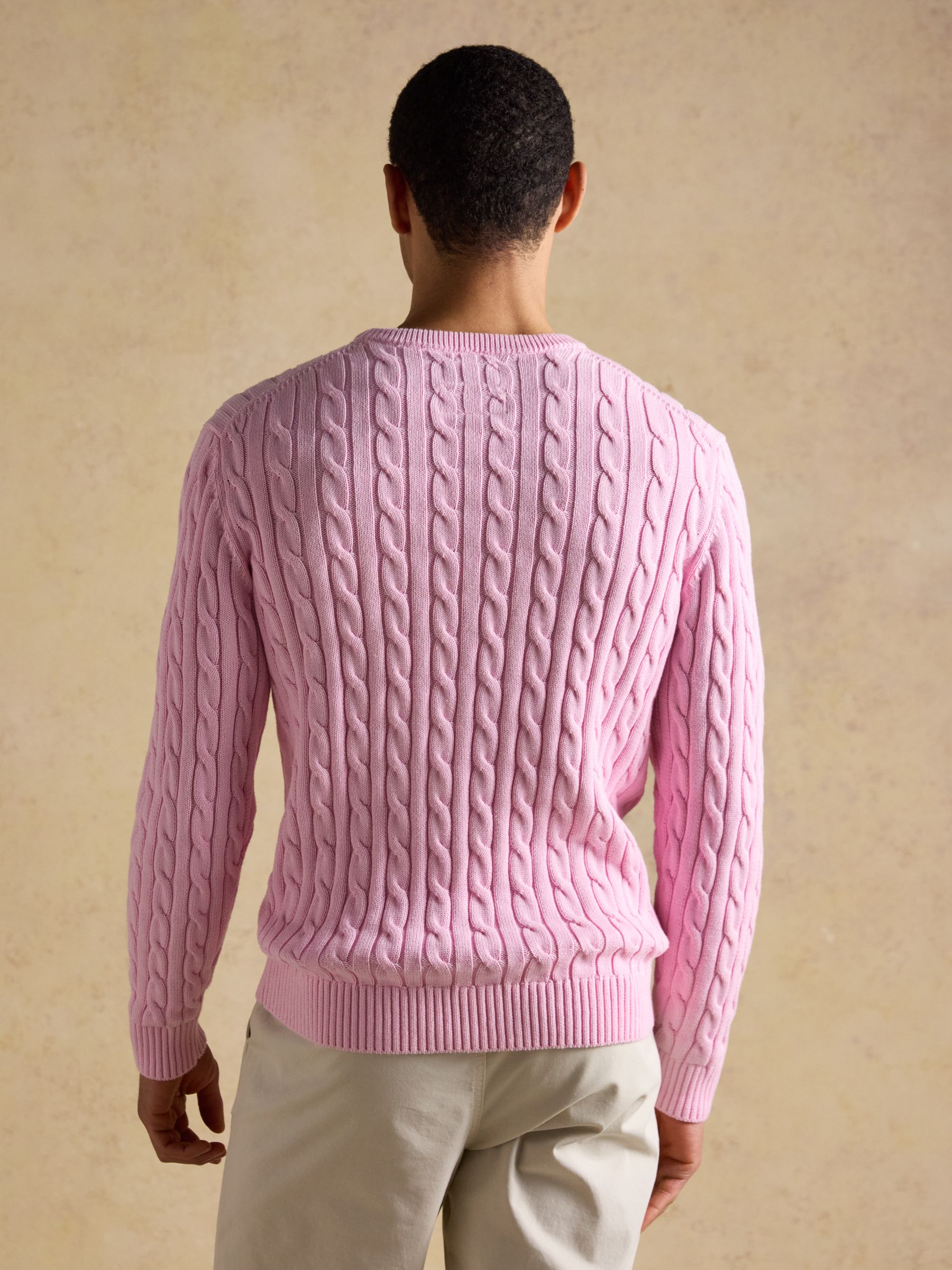 Pink Crew Neck Cotton Cable Knit Jumper - Image 4 of 10