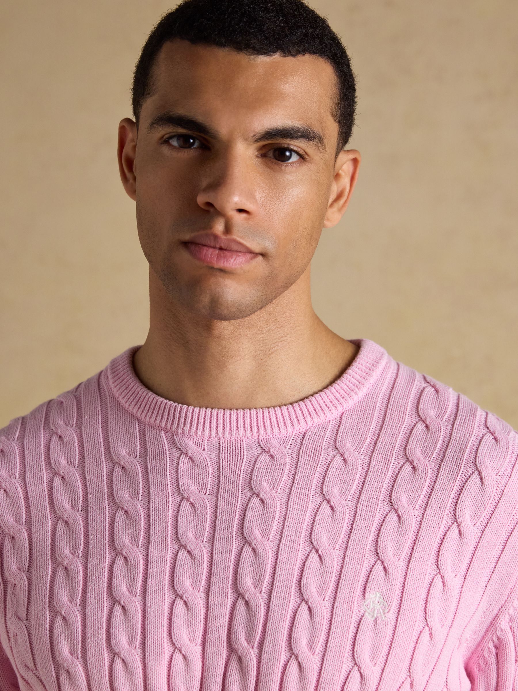 Pink Crew Neck Cotton Cable Knit Jumper - Image 5 of 10