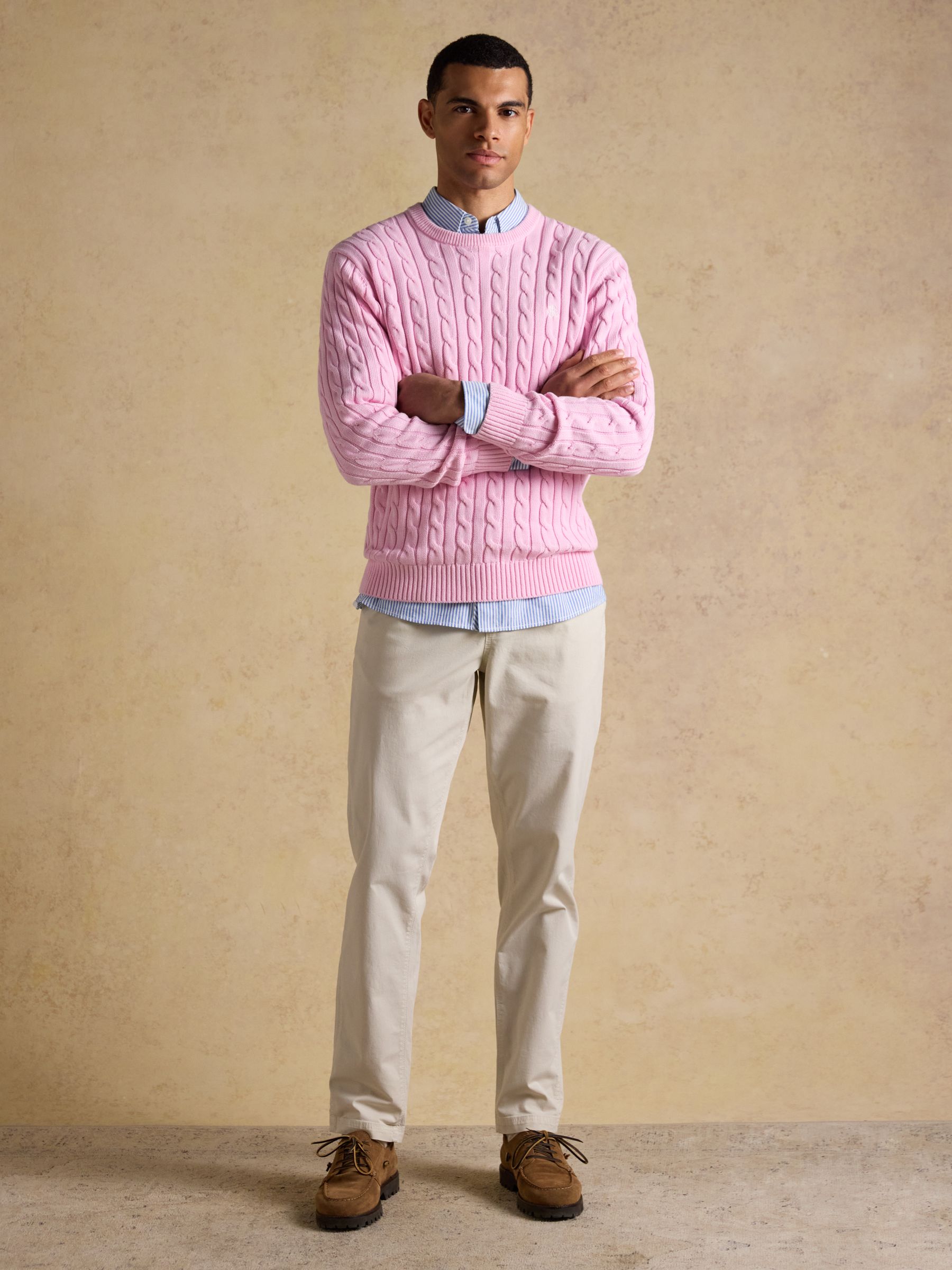 Pink Crew Neck Cotton Cable Knit Jumper - Image 6 of 10