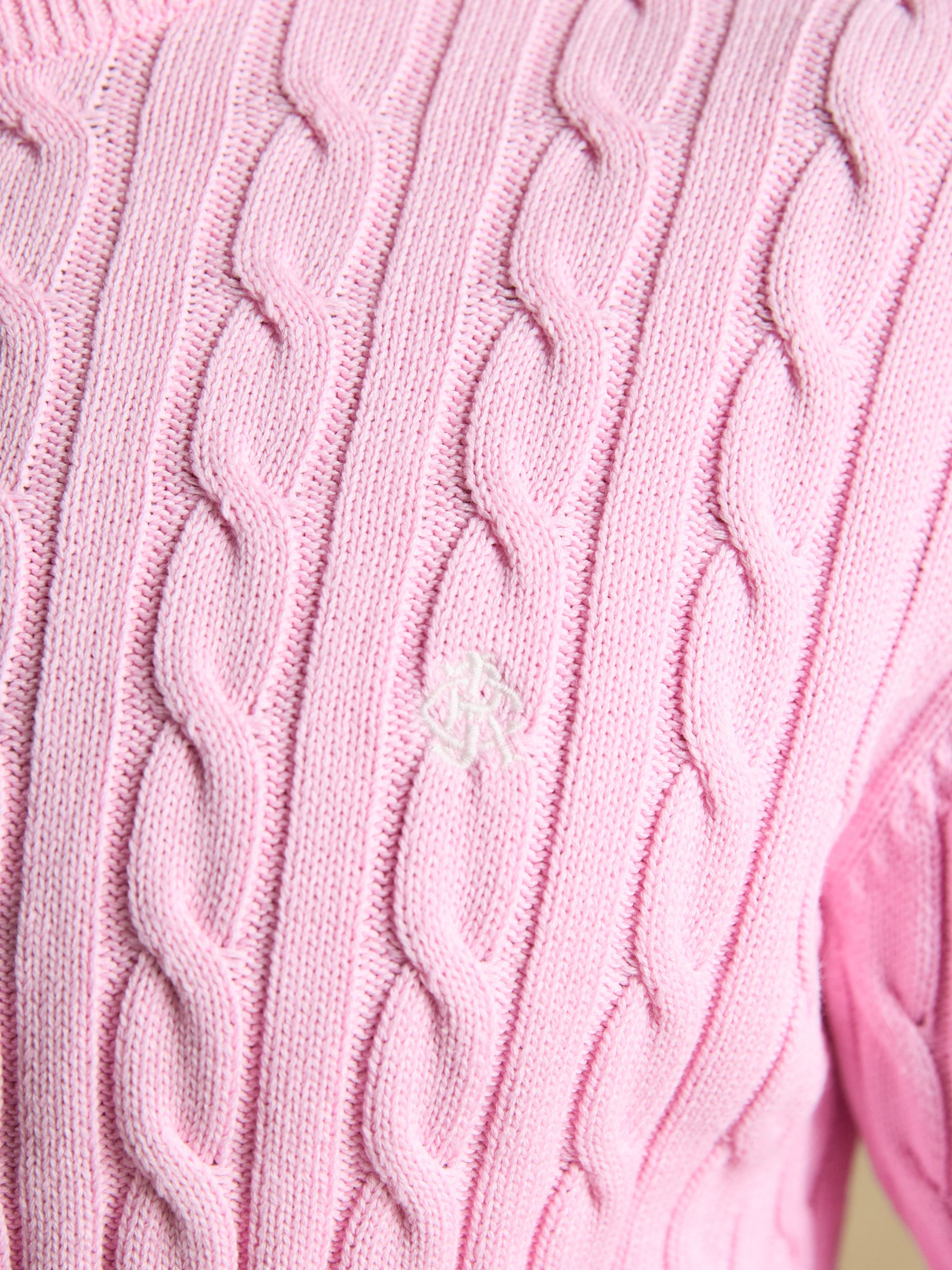 Pink Crew Neck Cotton Cable Knit Jumper - Image 9 of 10