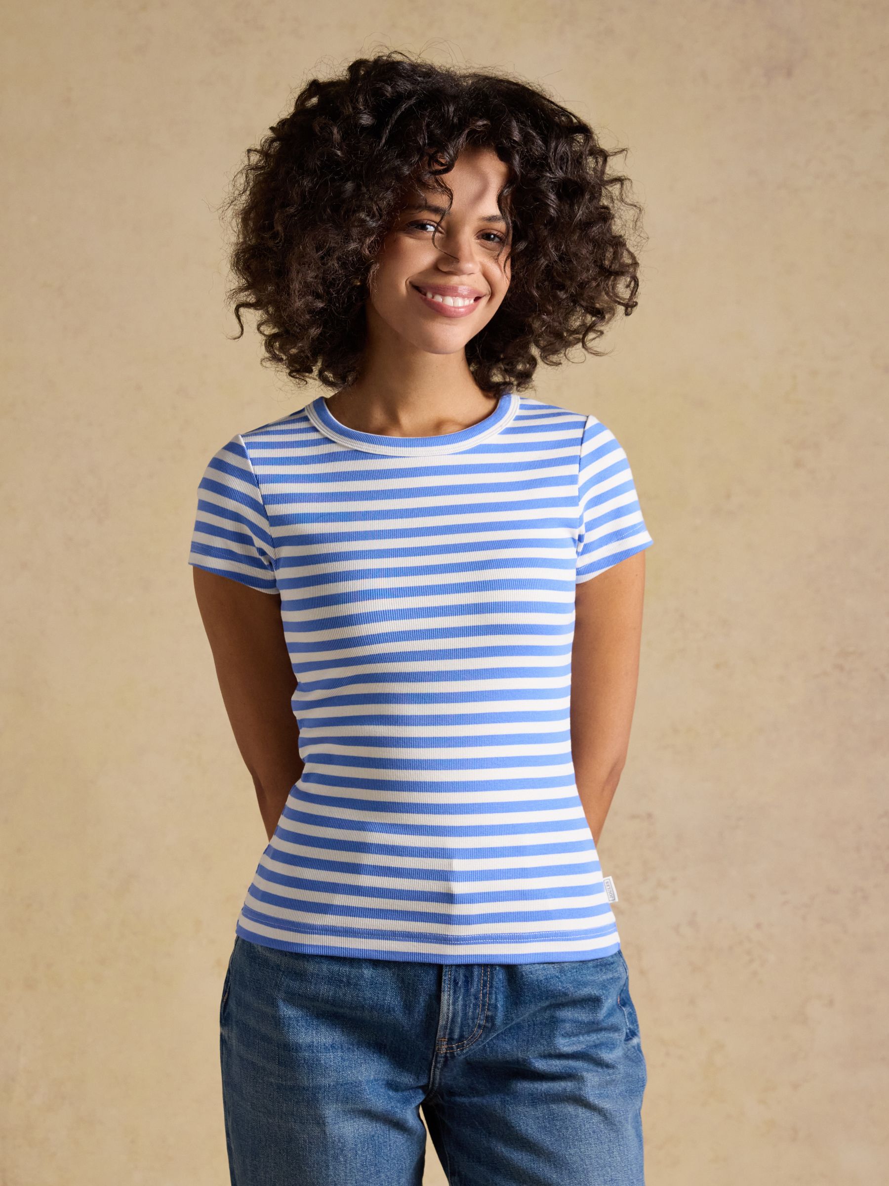 Sophie Blue Stripe Short Sleeve Ribbed Fitted T-Shirt - Image 1 of 7