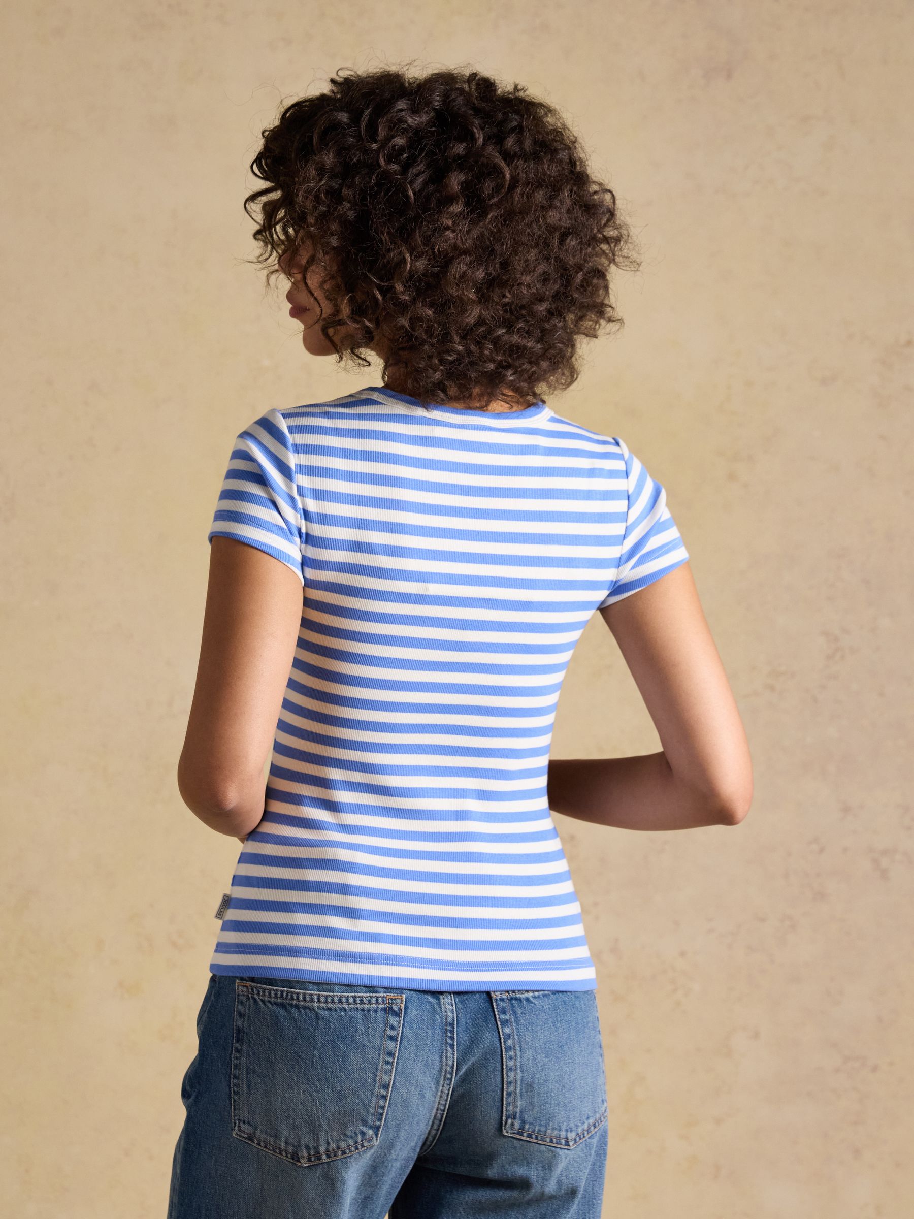 Sophie Blue Stripe Short Sleeve Ribbed Fitted T-Shirt - Image 2 of 7