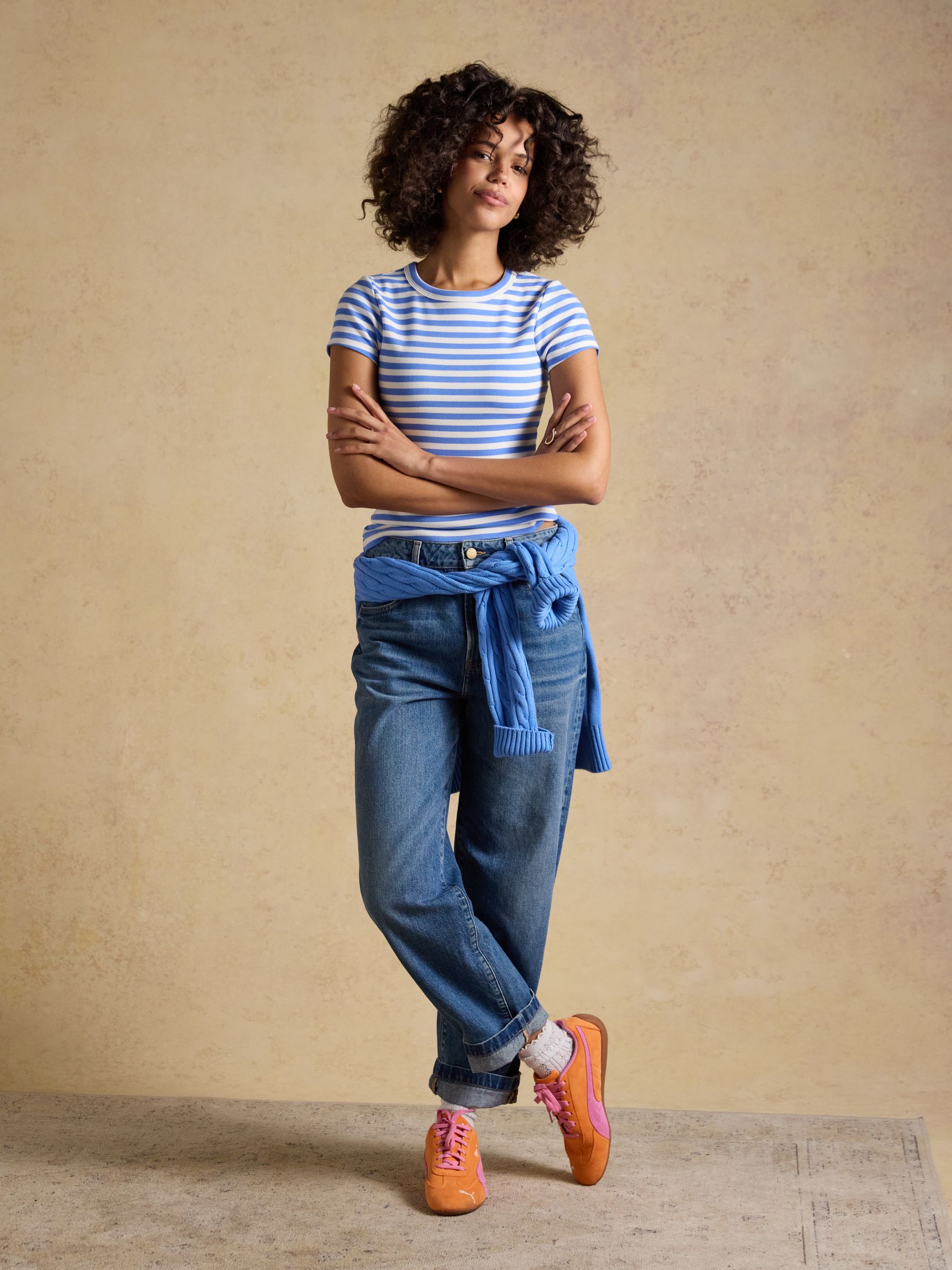 Sophie Blue Stripe Short Sleeve Ribbed Fitted T-Shirt - Image 3 of 7
