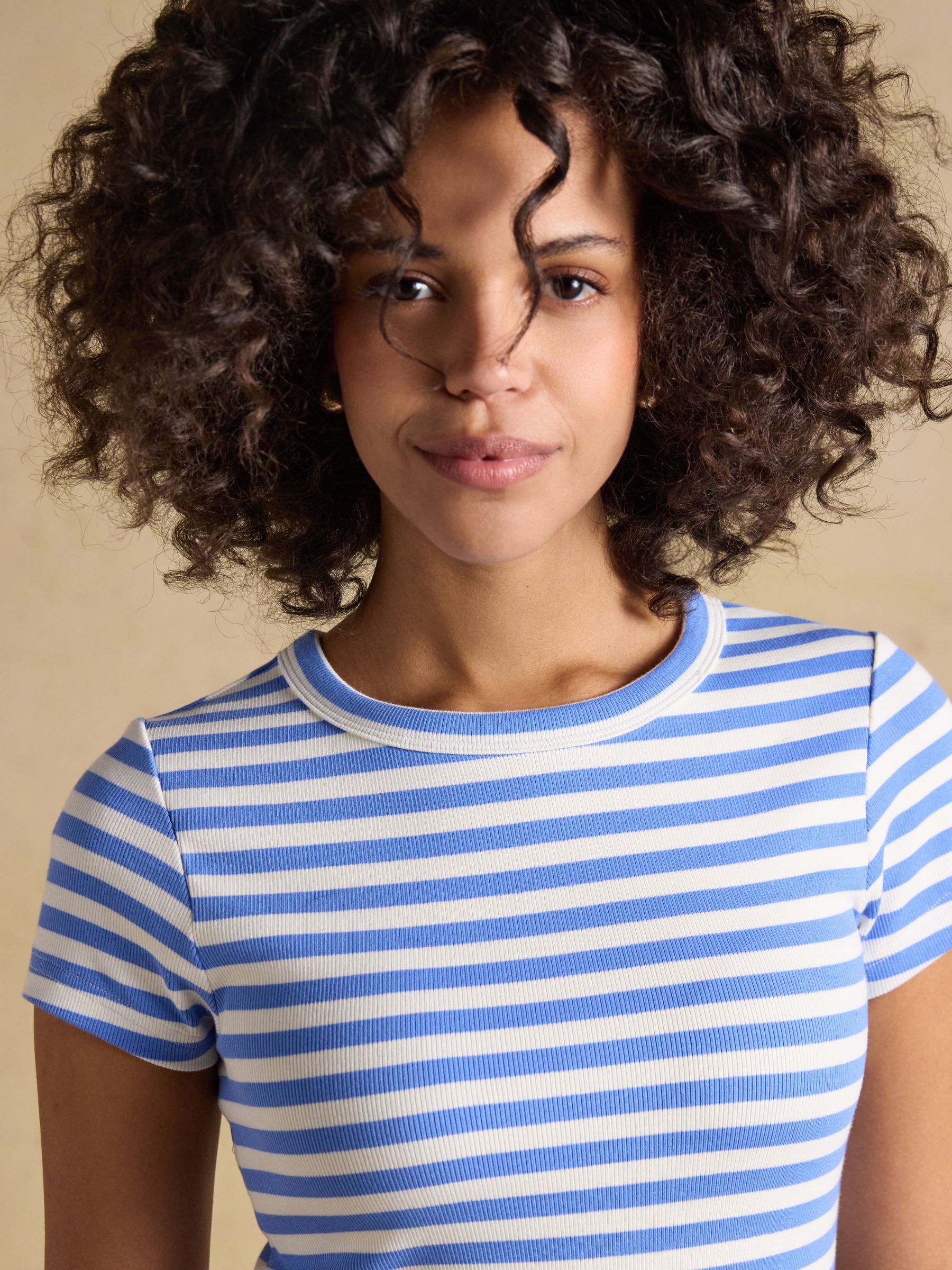 Sophie Blue Stripe Short Sleeve Ribbed Fitted T-Shirt - Image 5 of 7