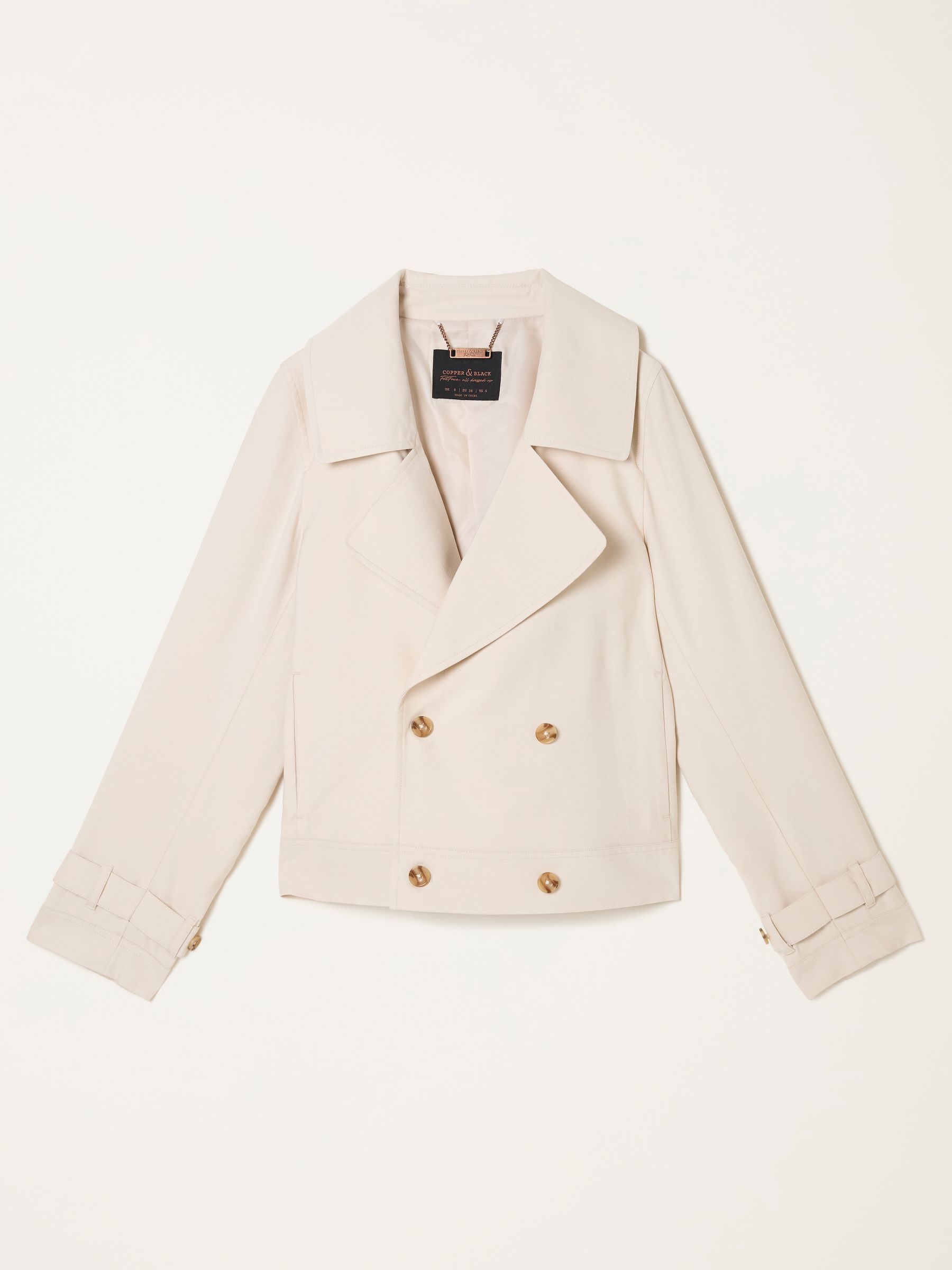 Cora Neutral Petite Cropped Trench Coat - Image 6 of 6