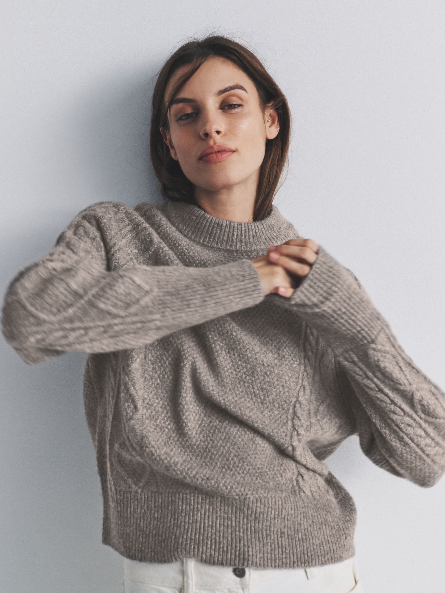 2 Pack Knitted Cable Jumpers With Wool Cream/Light Brown Marl - Image 1 of 6