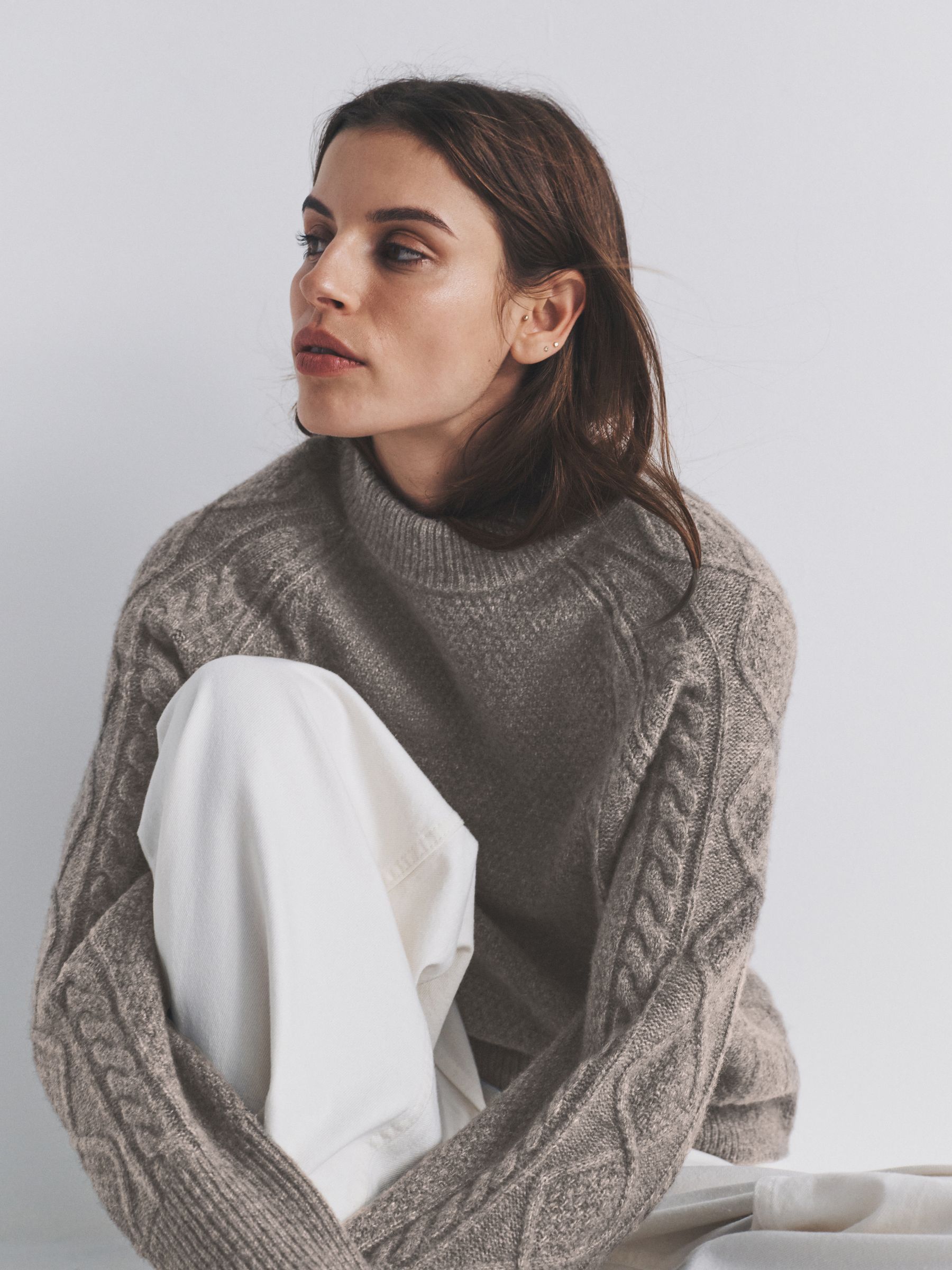 2 Pack Knitted Cable Jumpers With Wool Cream/Light Brown Marl - Image 4 of 6