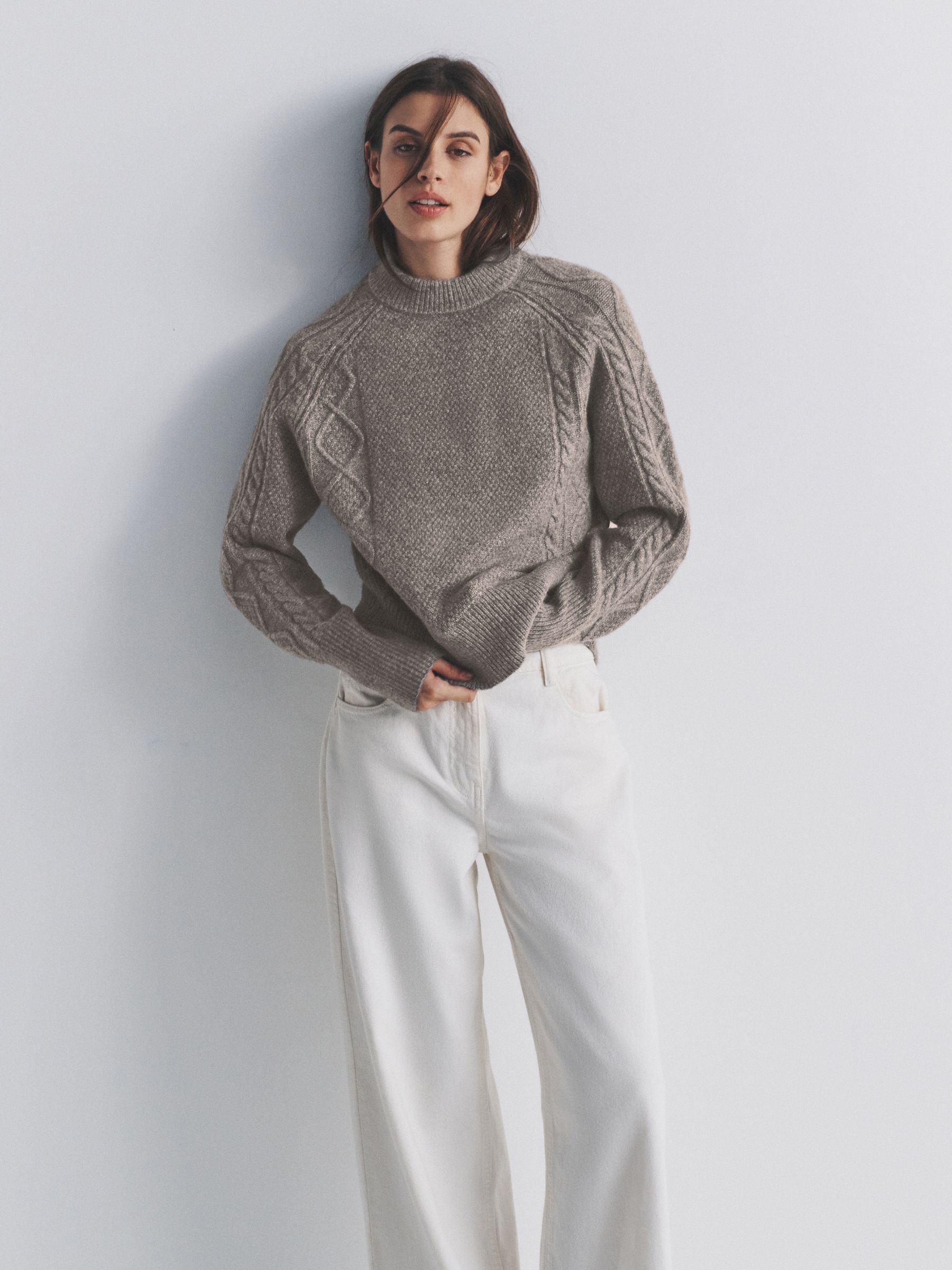 2 Pack Knitted Cable Jumpers With Wool Cream/Light Brown Marl - Image 5 of 6