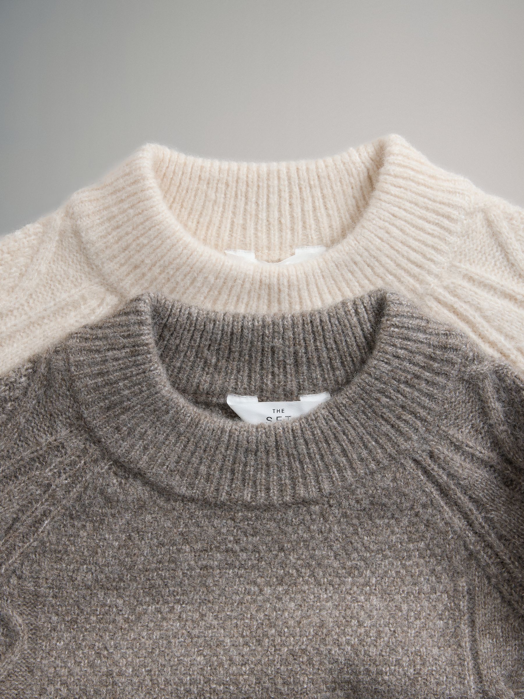 2 Pack Knitted Cable Jumpers With Wool Cream/Light Brown Marl - Image 6 of 6