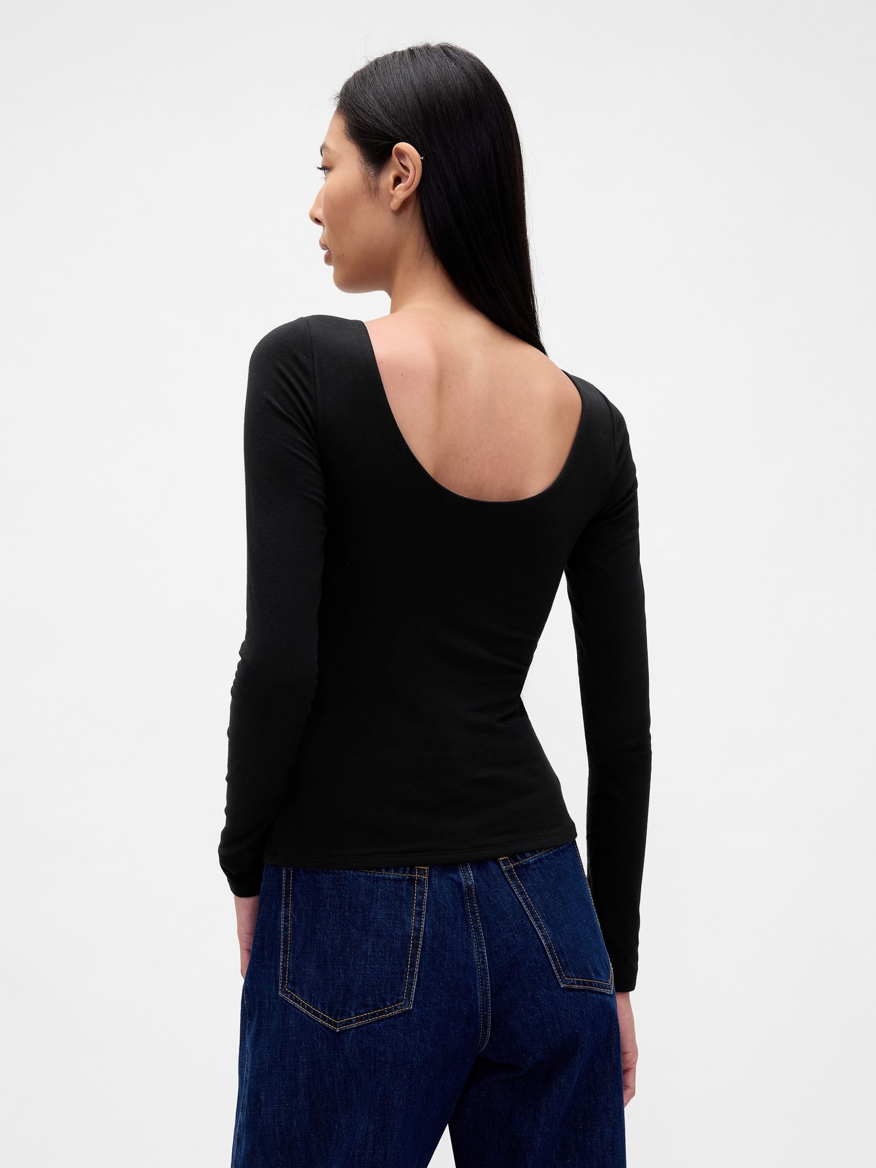 Black CloseKnit Jersey Boatneck Open-Back T-Shirt - Image 2 of 4