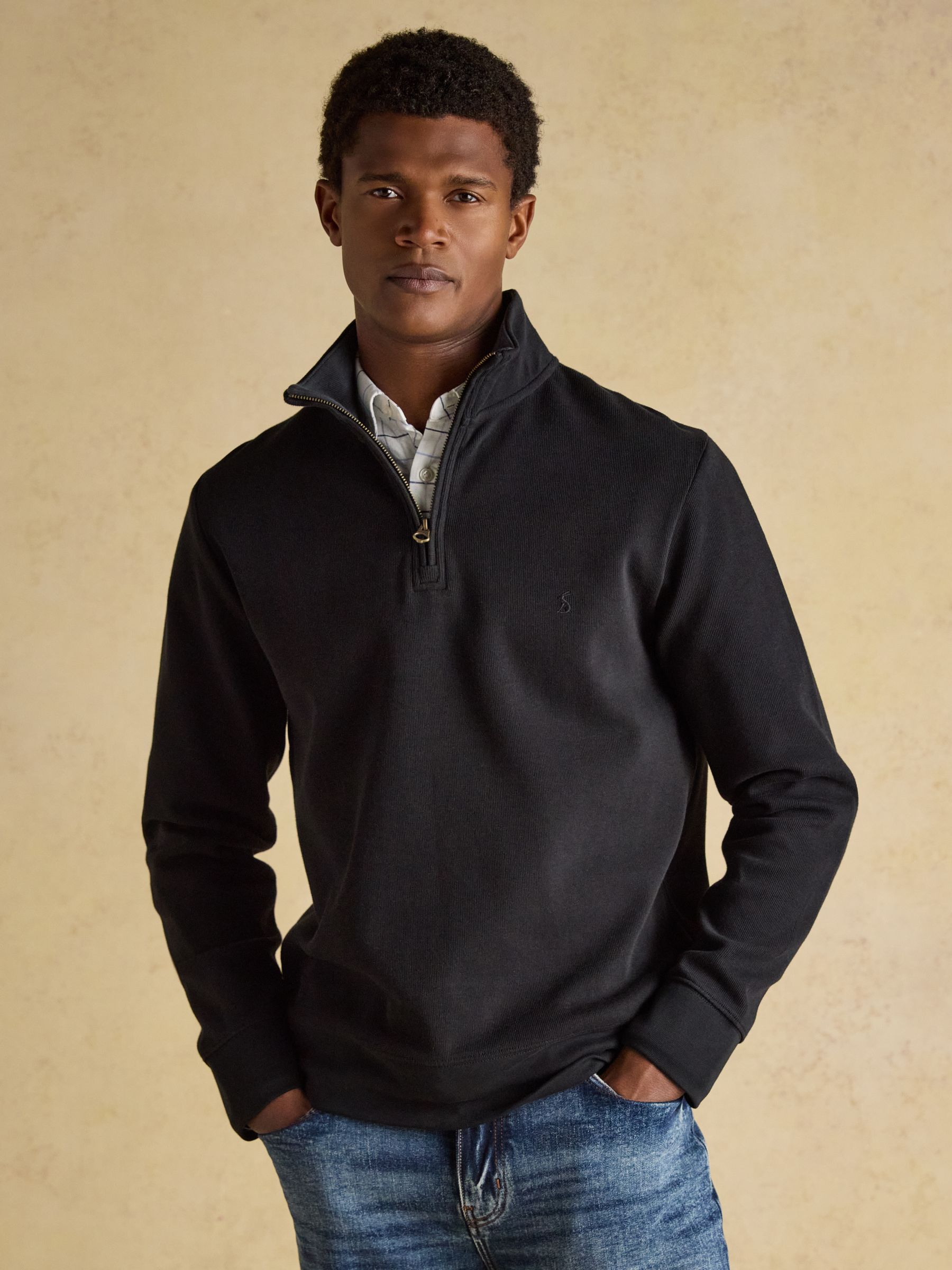Alistair Black French Ribbed Knit Quarter Zip Sweatshirt - Image 1 of 7
