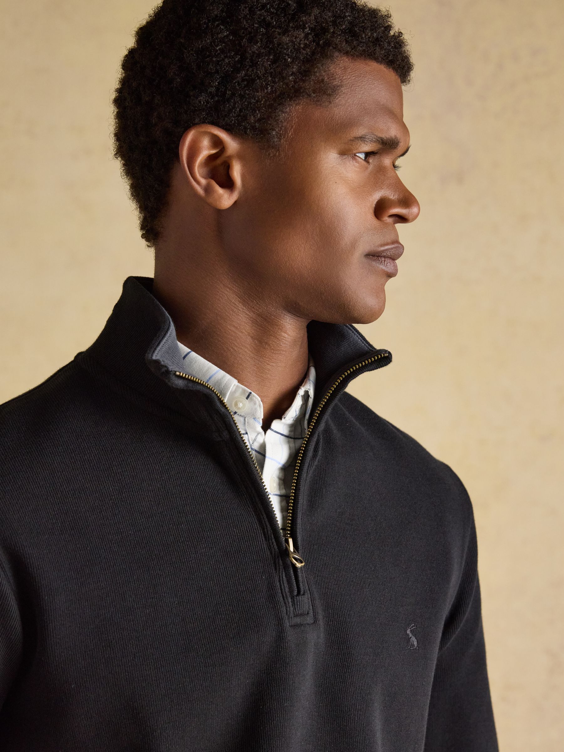 Alistair Black French Ribbed Knit Quarter Zip Sweatshirt | Joules