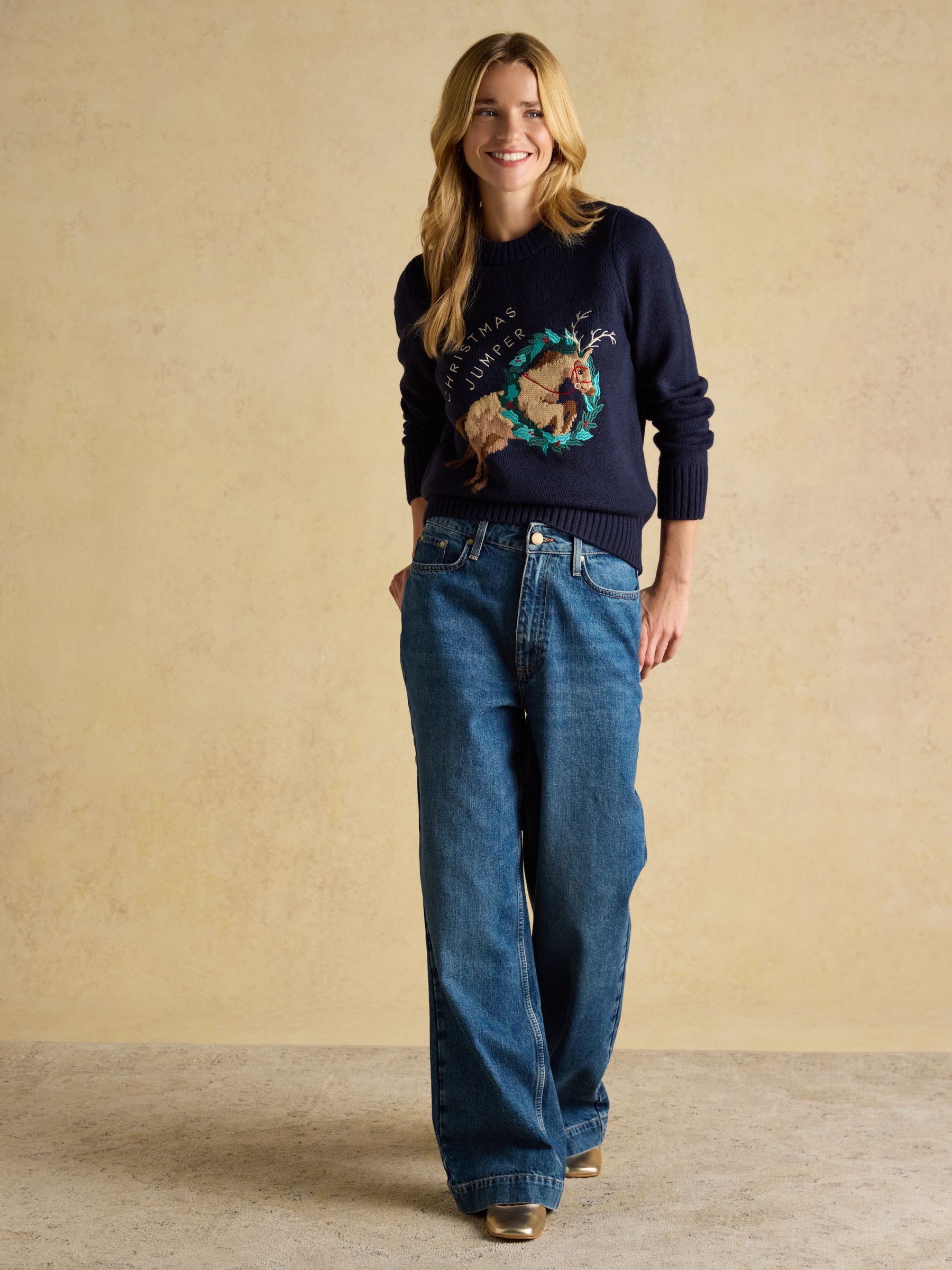 Noelle Navy Embroidered Knitted Christmas Jumper - Image 3 of 8