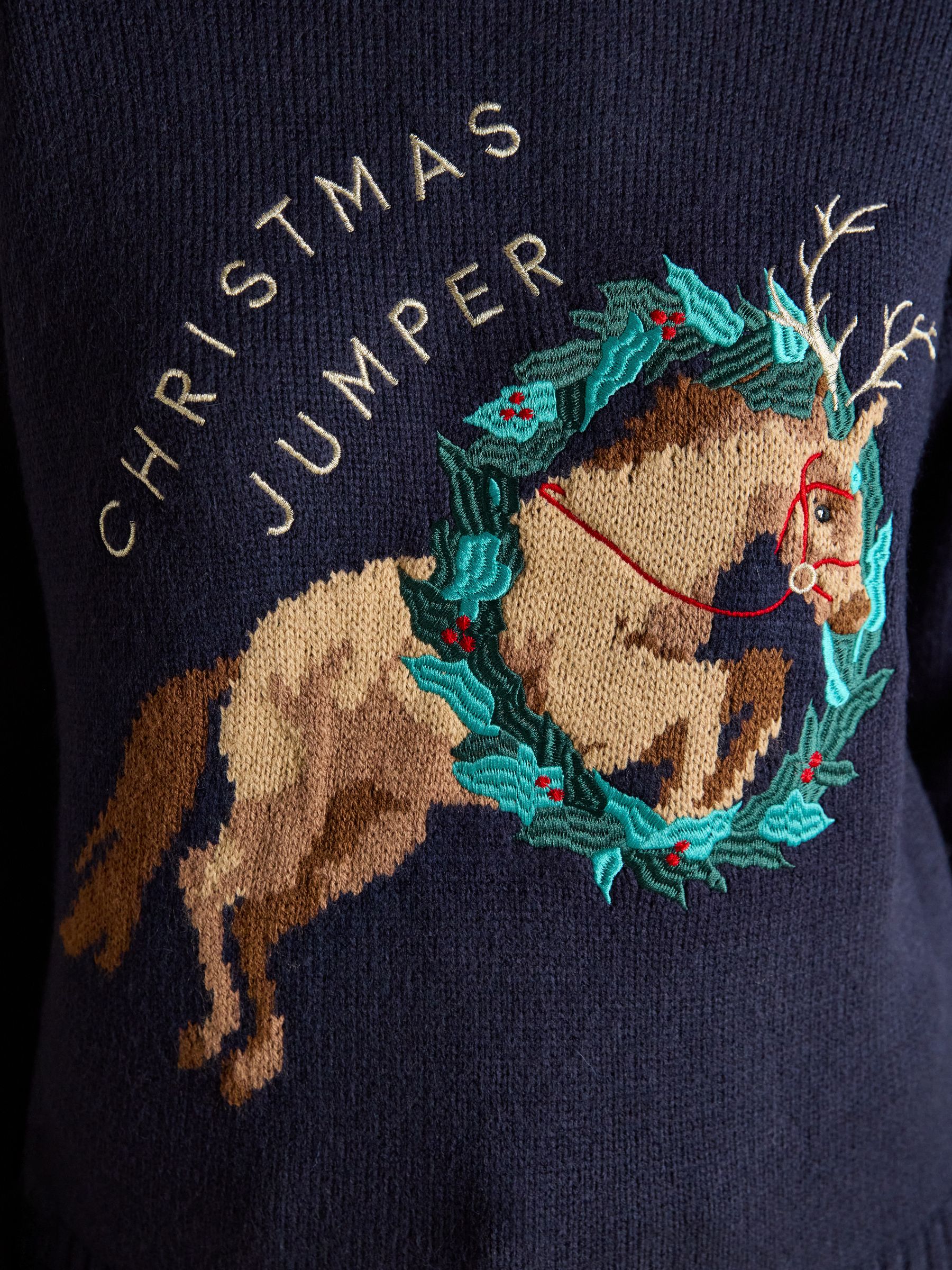 Noelle Navy Embroidered Knitted Christmas Jumper - Image 4 of 8