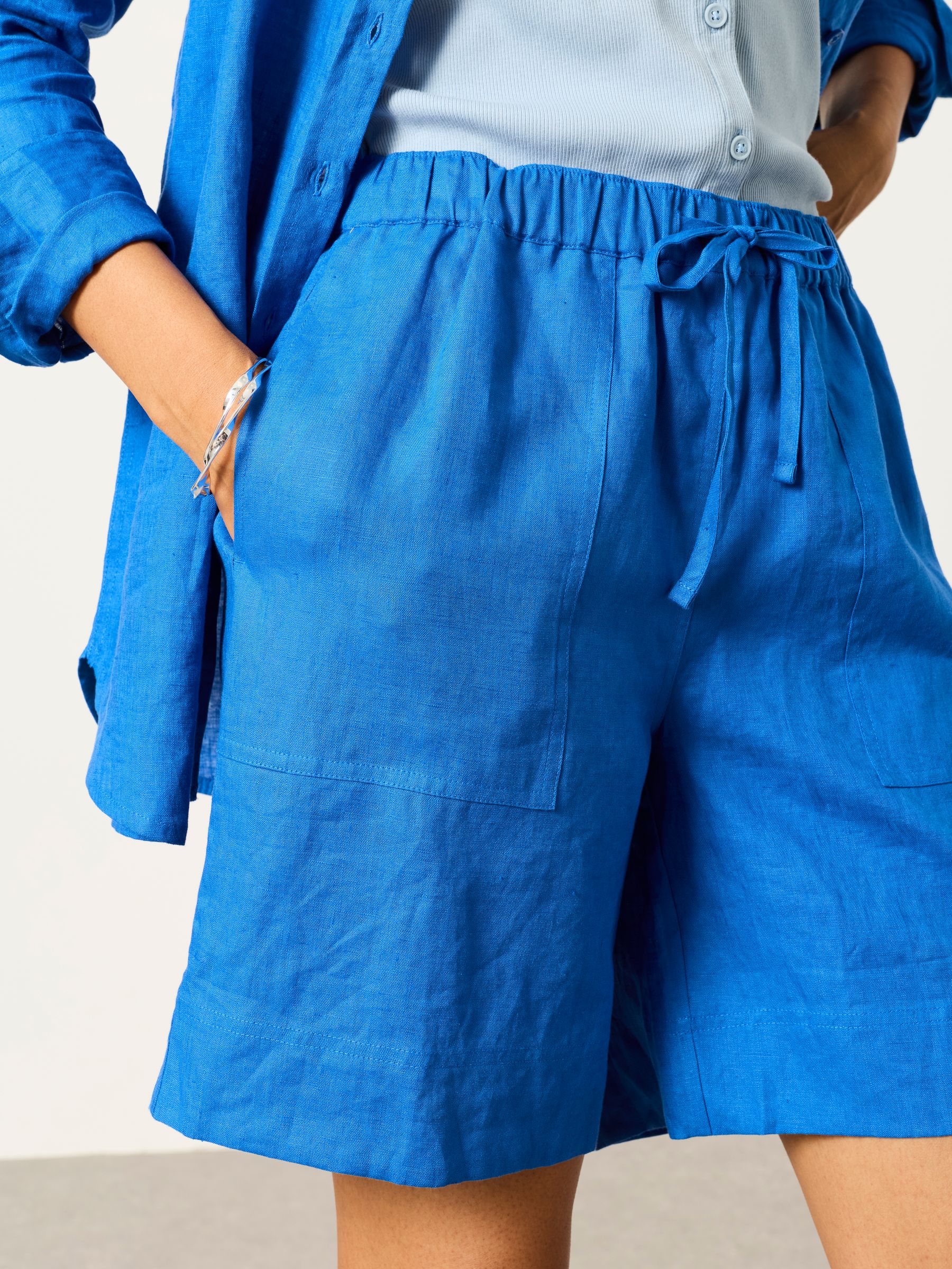 Amberly Cobalt Blue Linen Shorts - Image 3 of 6