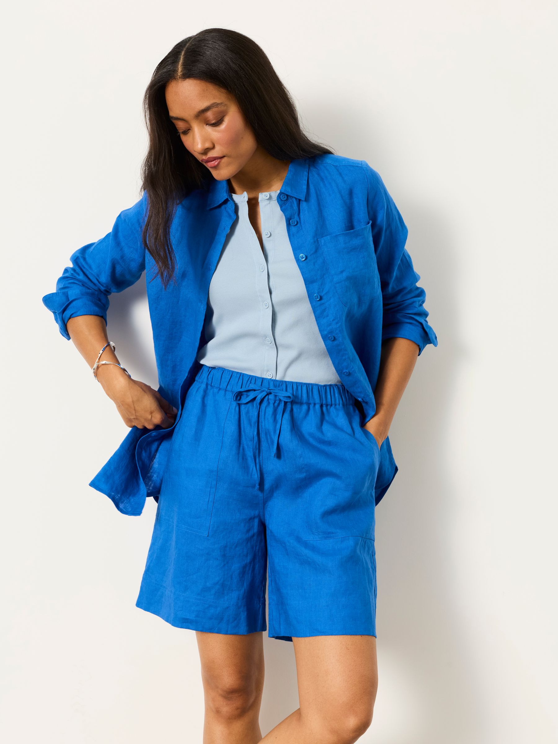 Amberly Cobalt Blue Linen Shorts - Image 5 of 6
