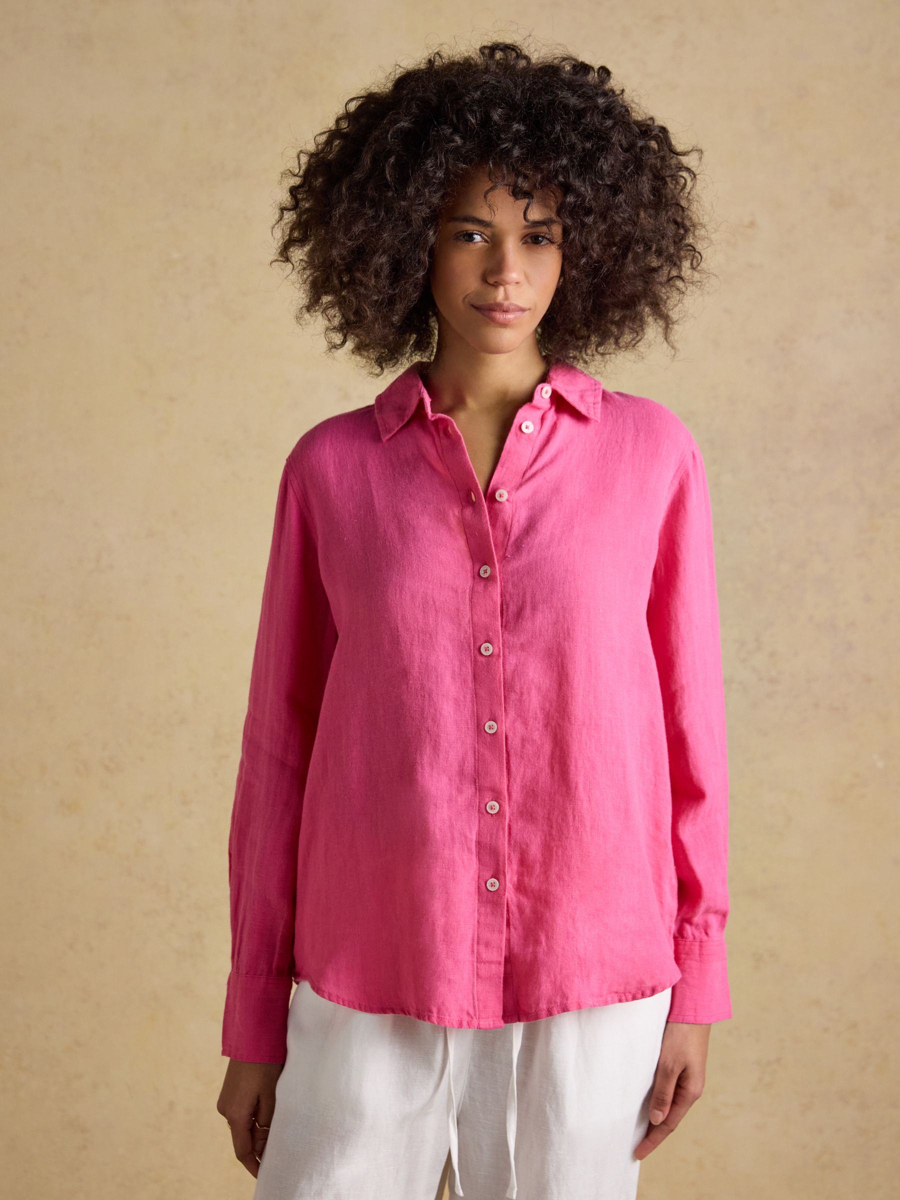 Anna Pink Long Sleeve 100% Linen Shirt - Image 1 of 7