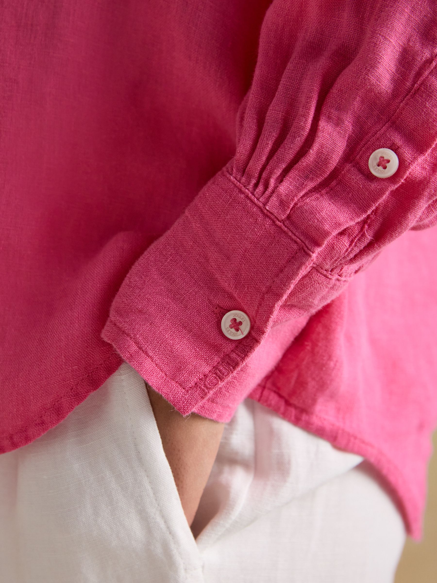 Anna Pink Long Sleeve 100% Linen Shirt - Image 6 of 7