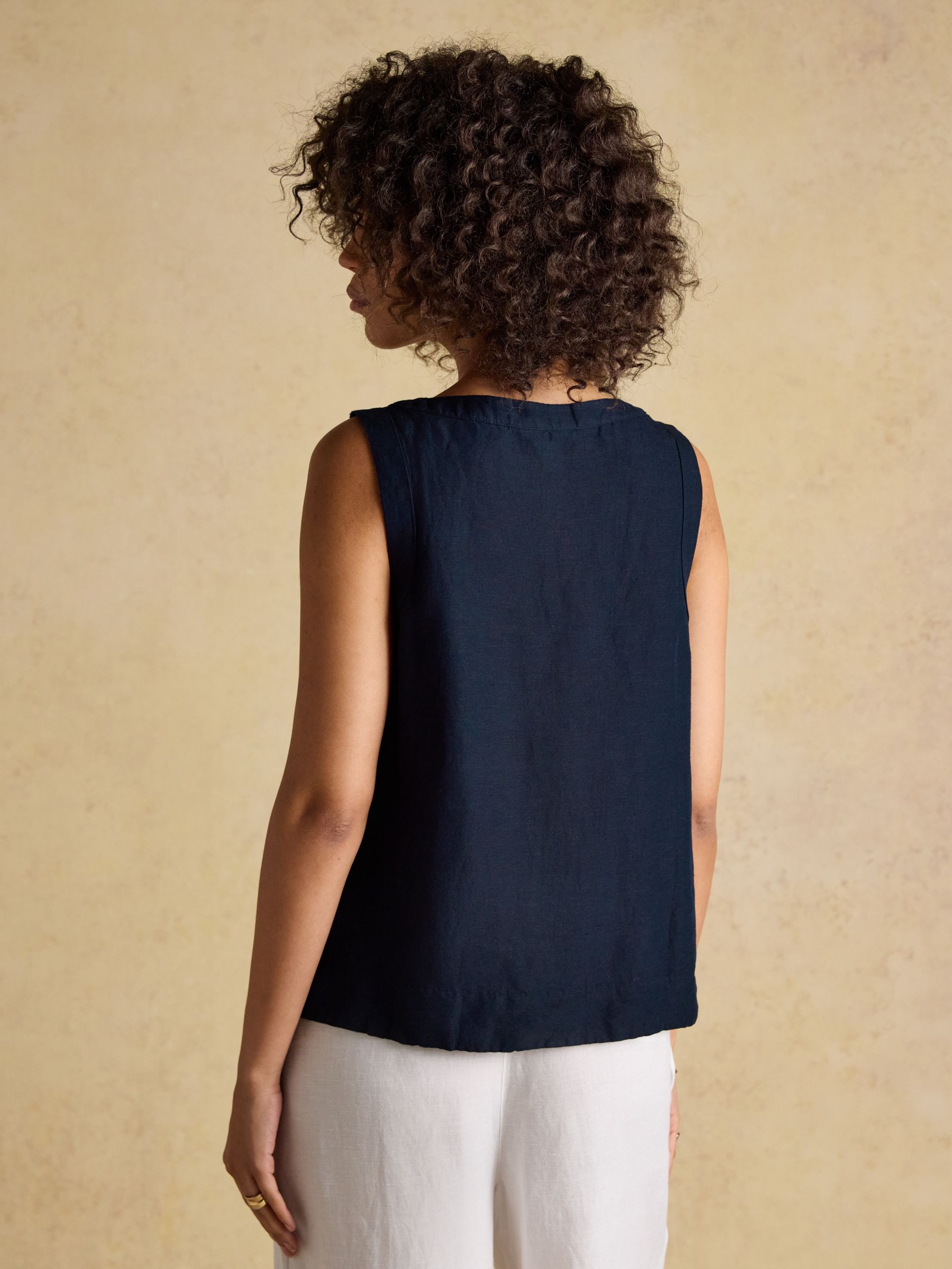 Cove Navy Round Neck Sleeveless Linen Blend Top - Image 2 of 6
