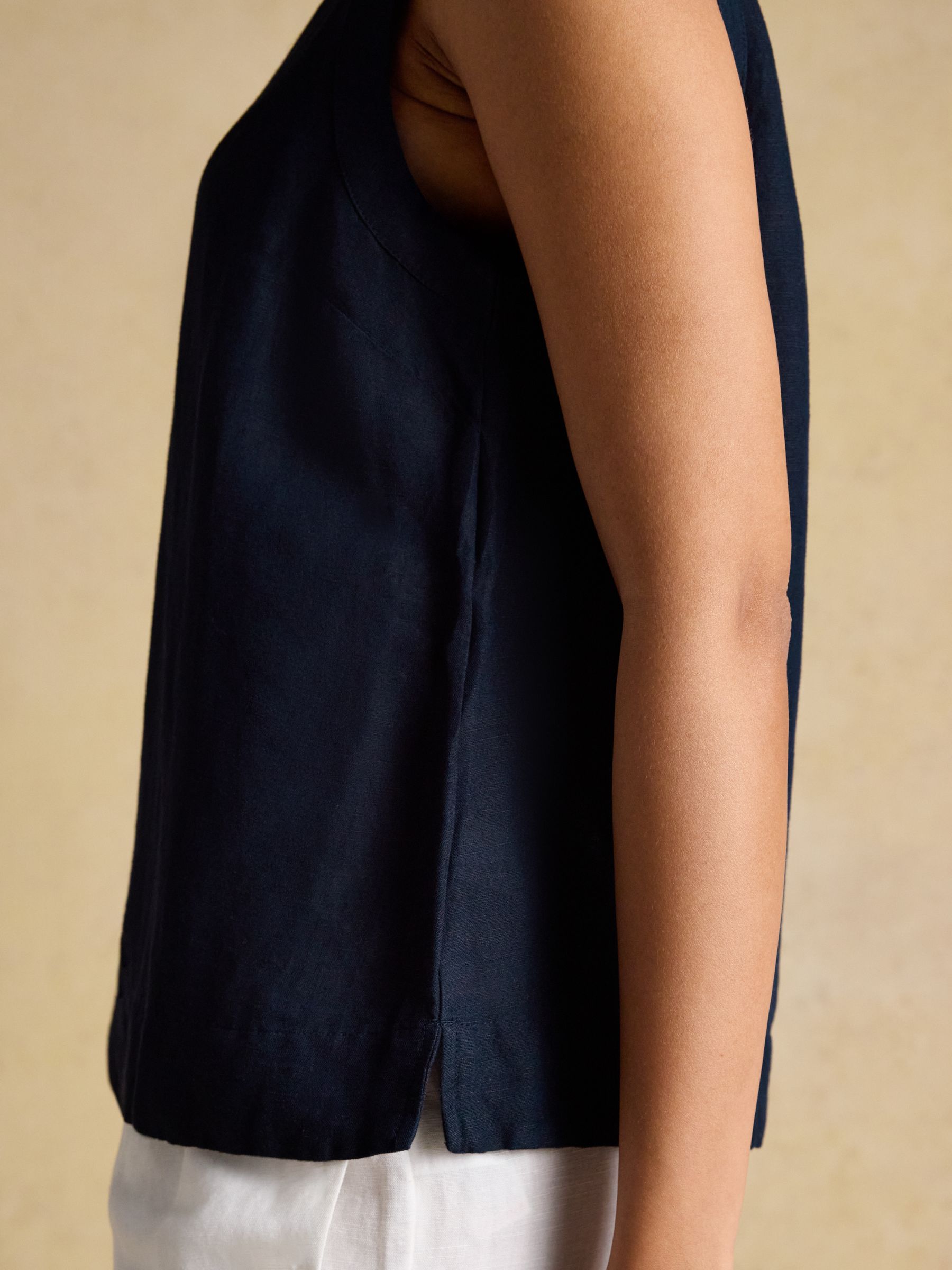 Cove Navy Round Neck Sleeveless Linen Blend Top - Image 4 of 6