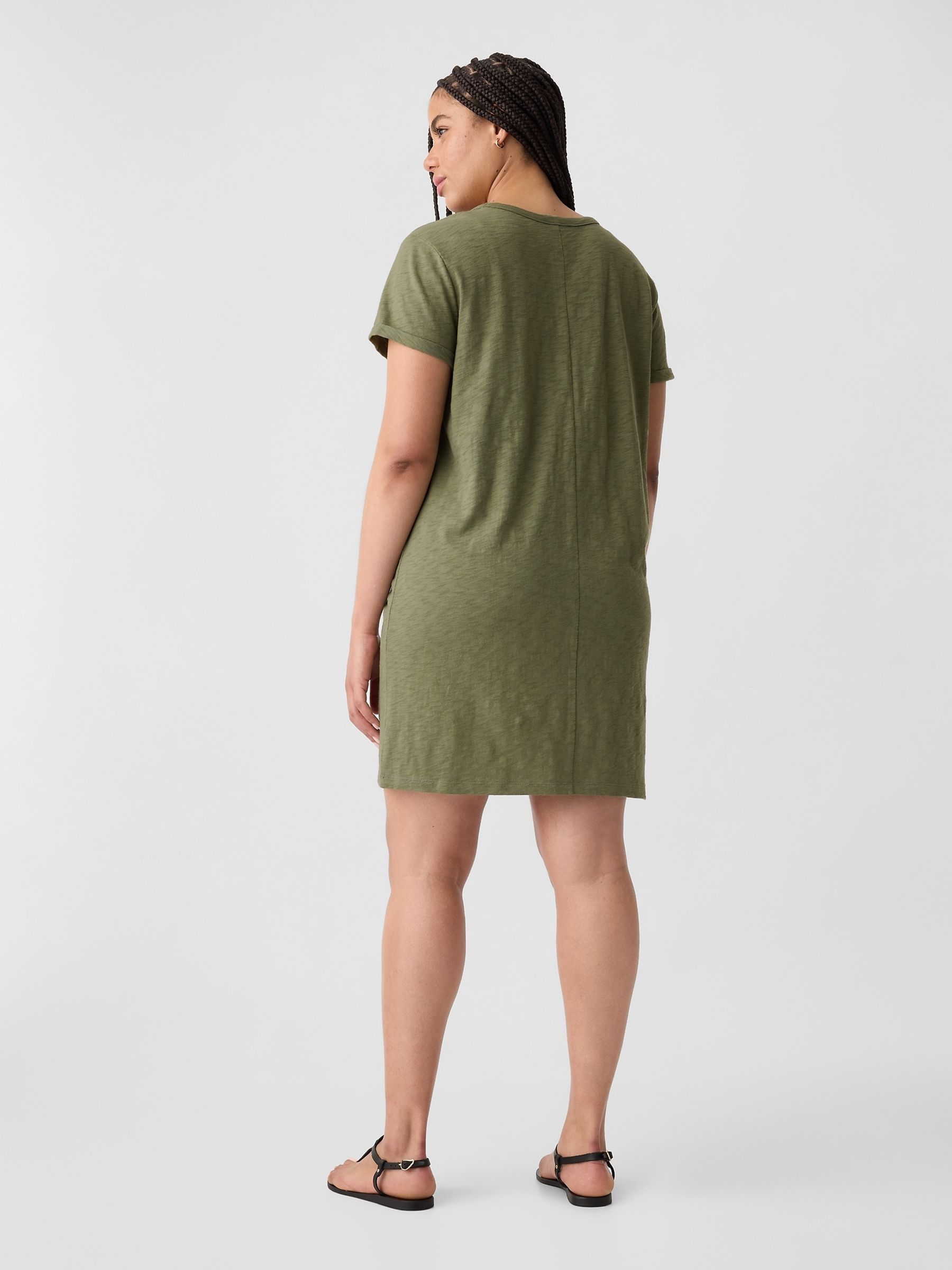 Green Crew Neck Short Sleeve Pocket Mini T-Shirt Dress - Image 2 of 5