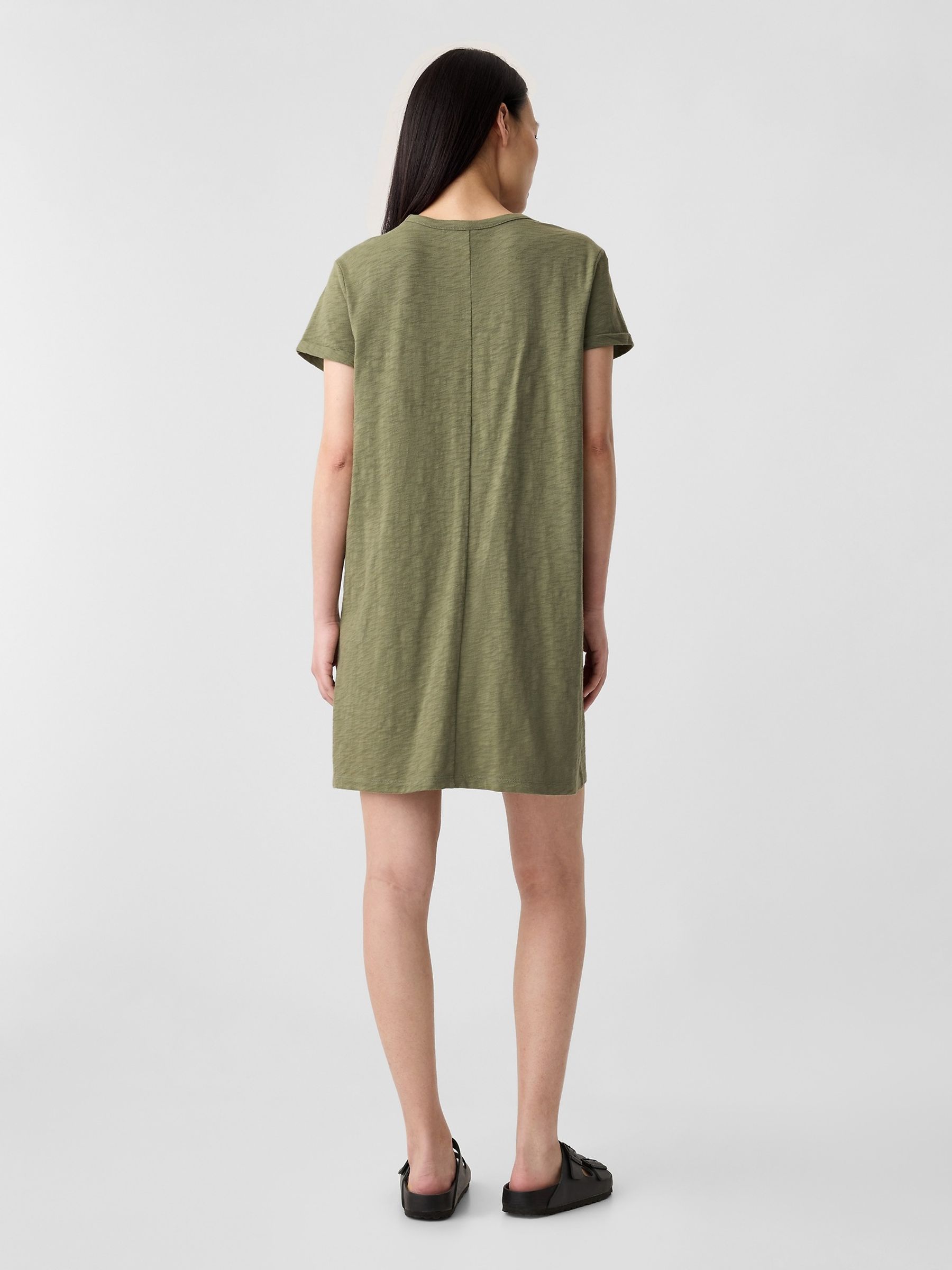 Green Crew Neck Short Sleeve Pocket Mini T-Shirt Dress - Image 3 of 5