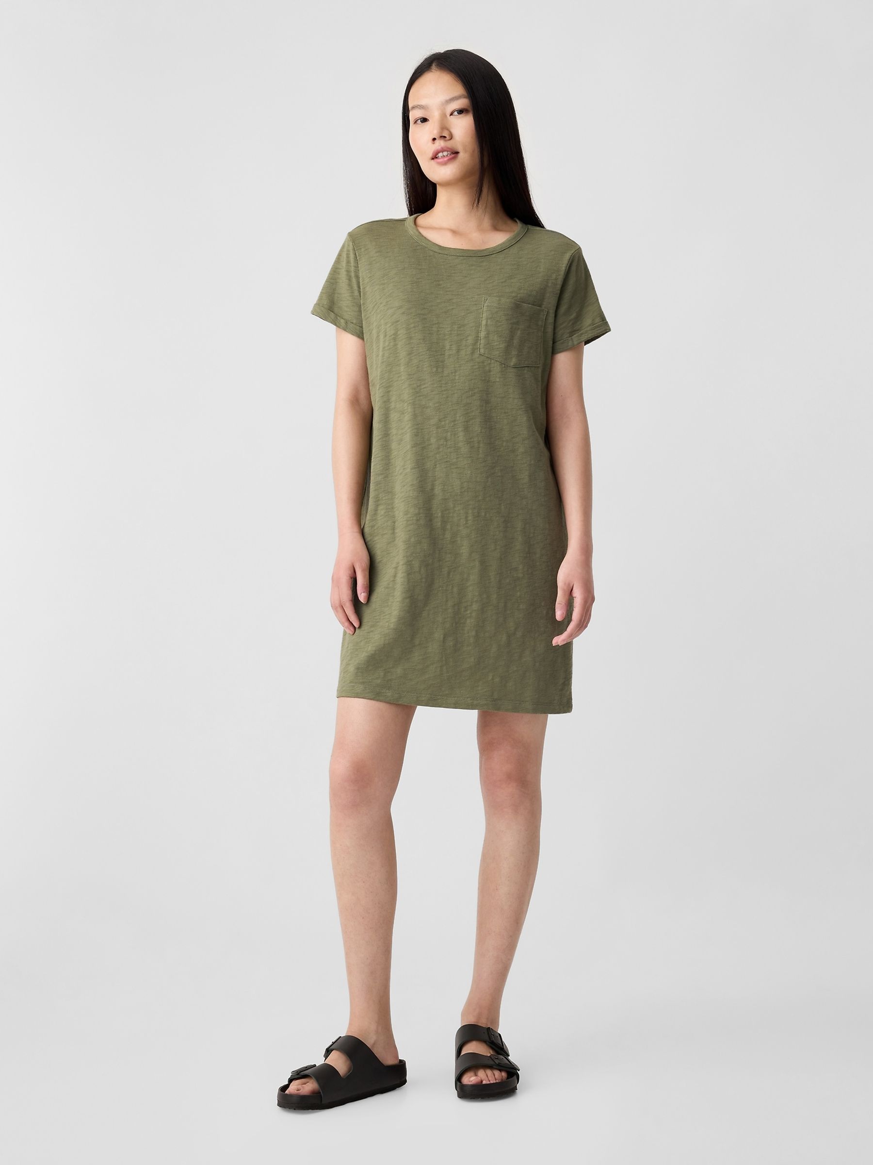 Green Crew Neck Short Sleeve Pocket Mini T-Shirt Dress - Image 4 of 5