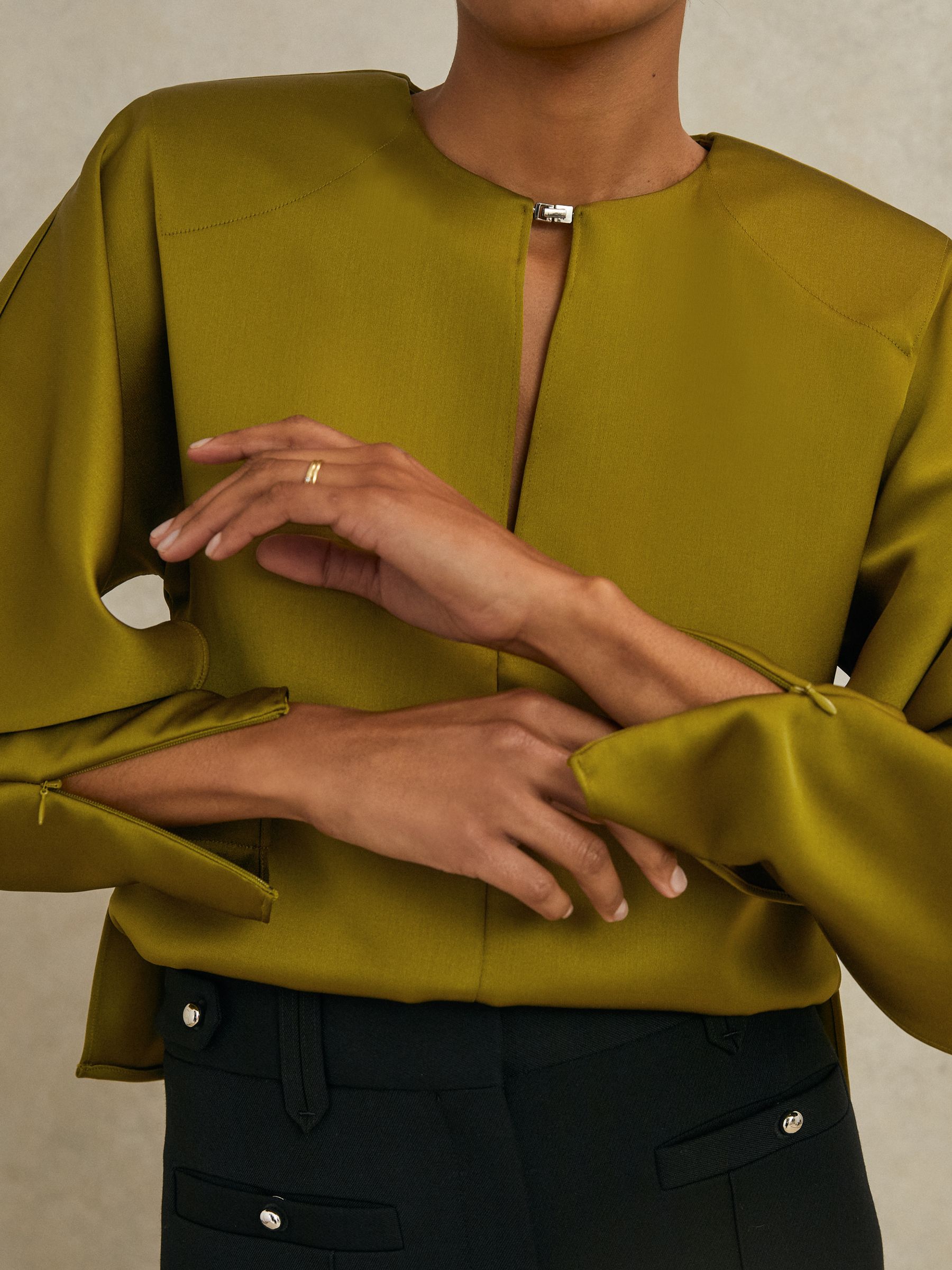 Atelier Satin Turn-Lock Top in Green - Image 4 of 8