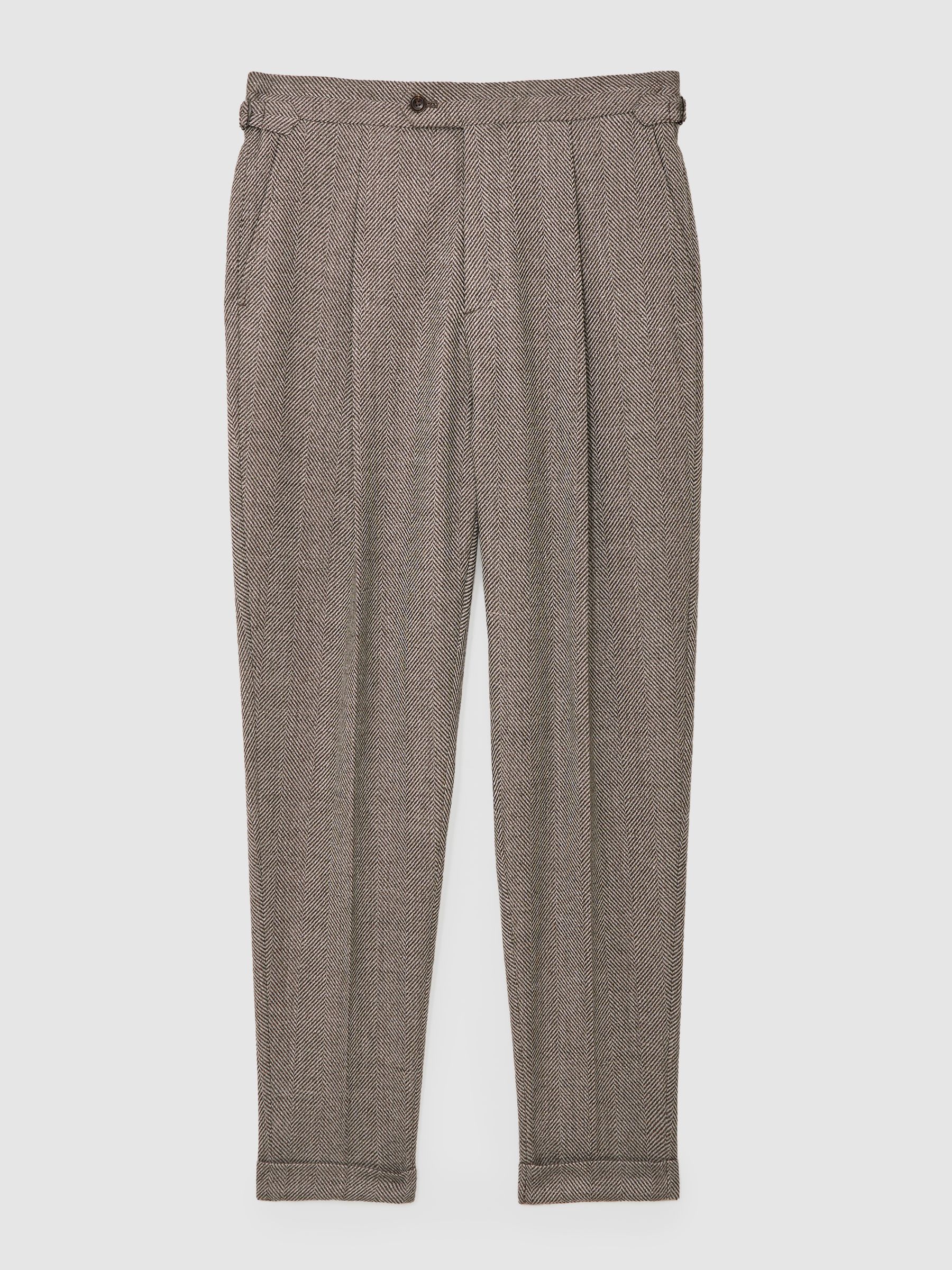 Wool-Blend Herringbone Trousers Tailored-Fit in Brown - image 1