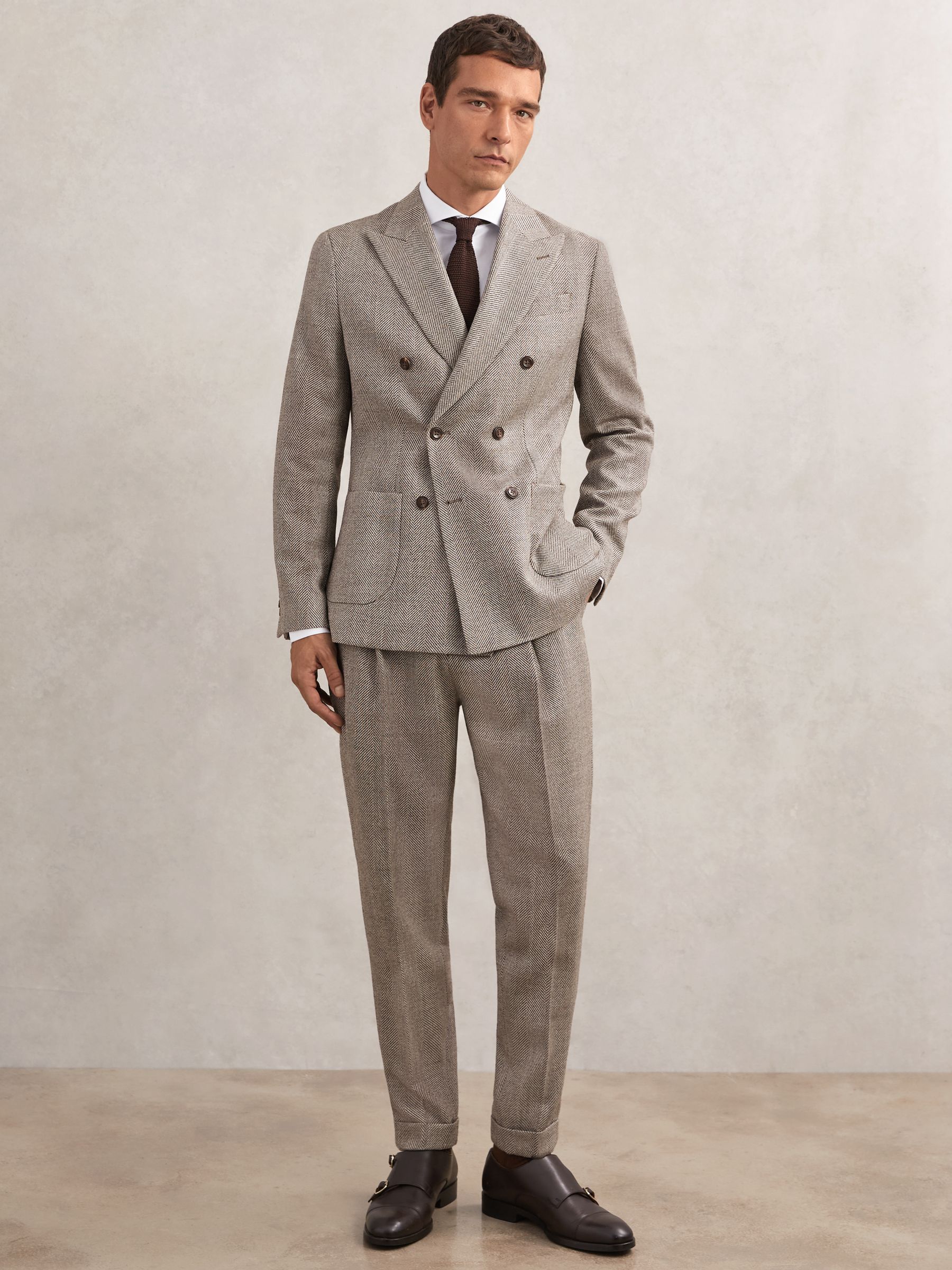 Wool-Blend Herringbone Trousers Tailored-Fit in Brown - Billede 5 af 7