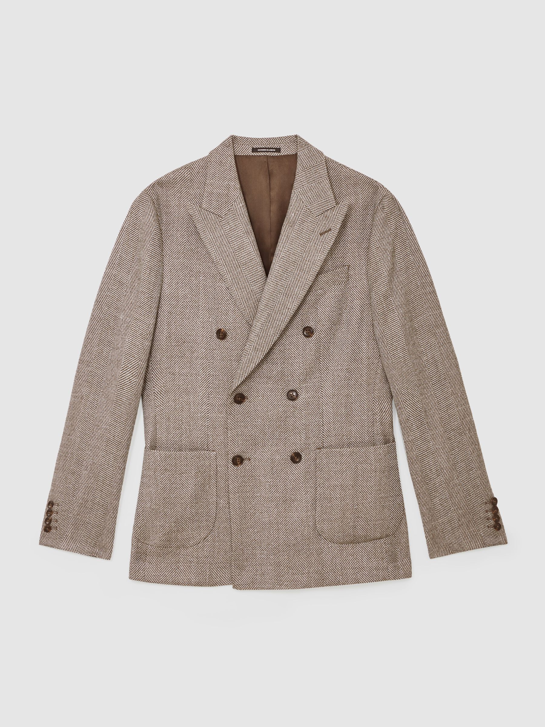 Double-Breasted Herringbone Blazer Tailored-Fit Wool-Blend in Brown - image 1