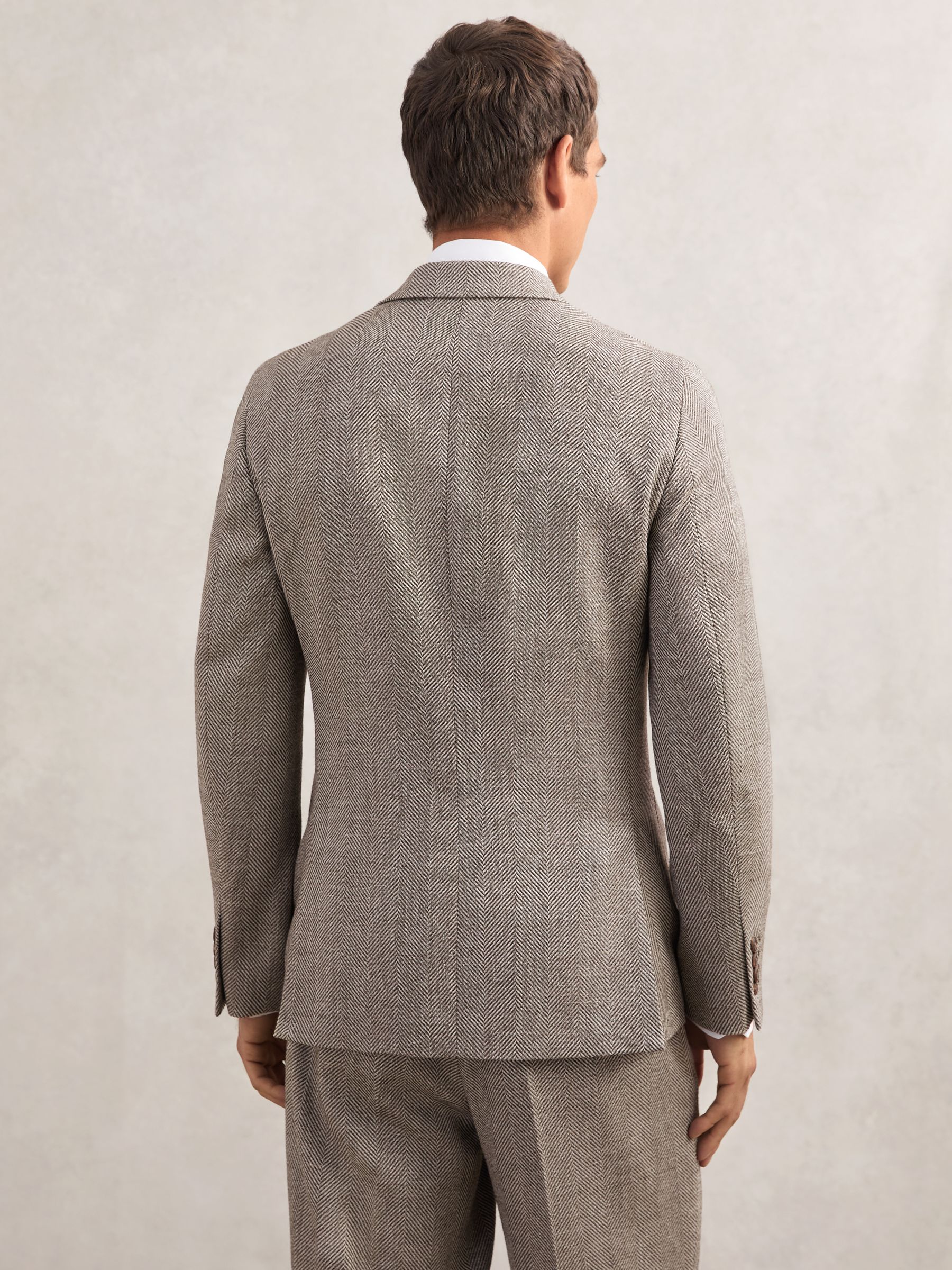 Double-Breasted Herringbone Blazer Tailored-Fit Wool-Blend in Brown - image 4
