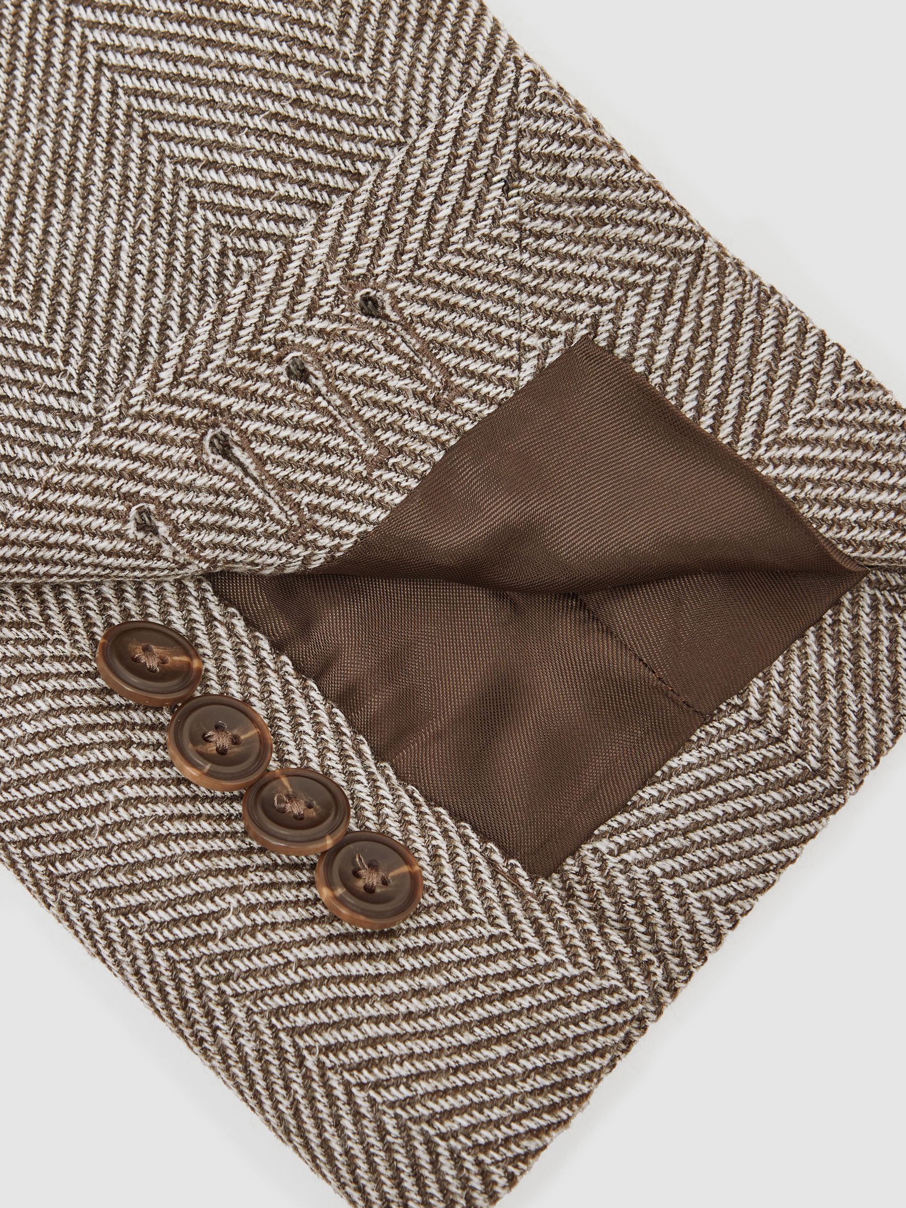 Double-Breasted Herringbone Blazer Tailored-Fit Wool-Blend in Brown - image 3