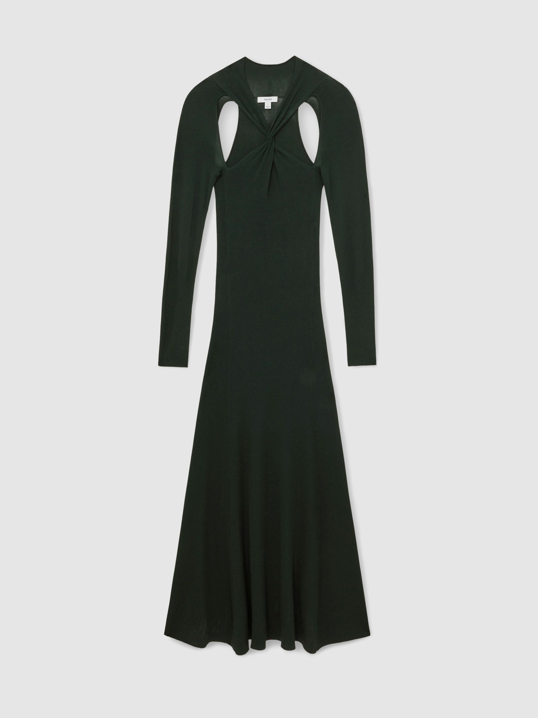 Cut-Out Knitted Maxi Dress in Dark Green - Image 2 of 7