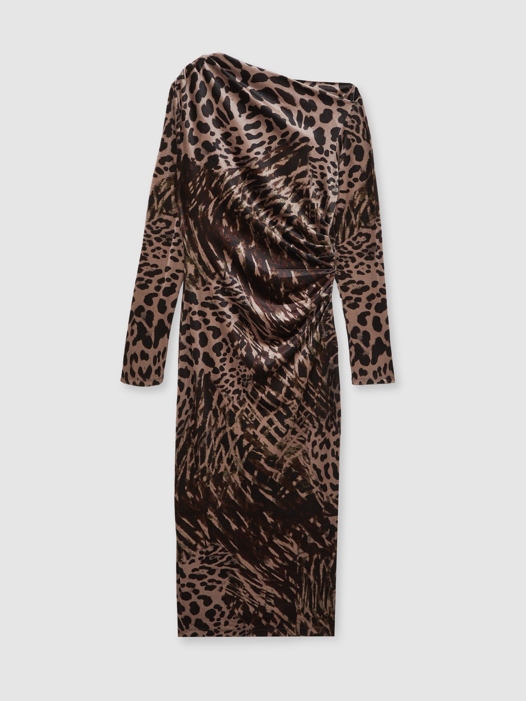 Velvet Leopard-Print Midi Dress in Black/Brown - Image 2 of 6