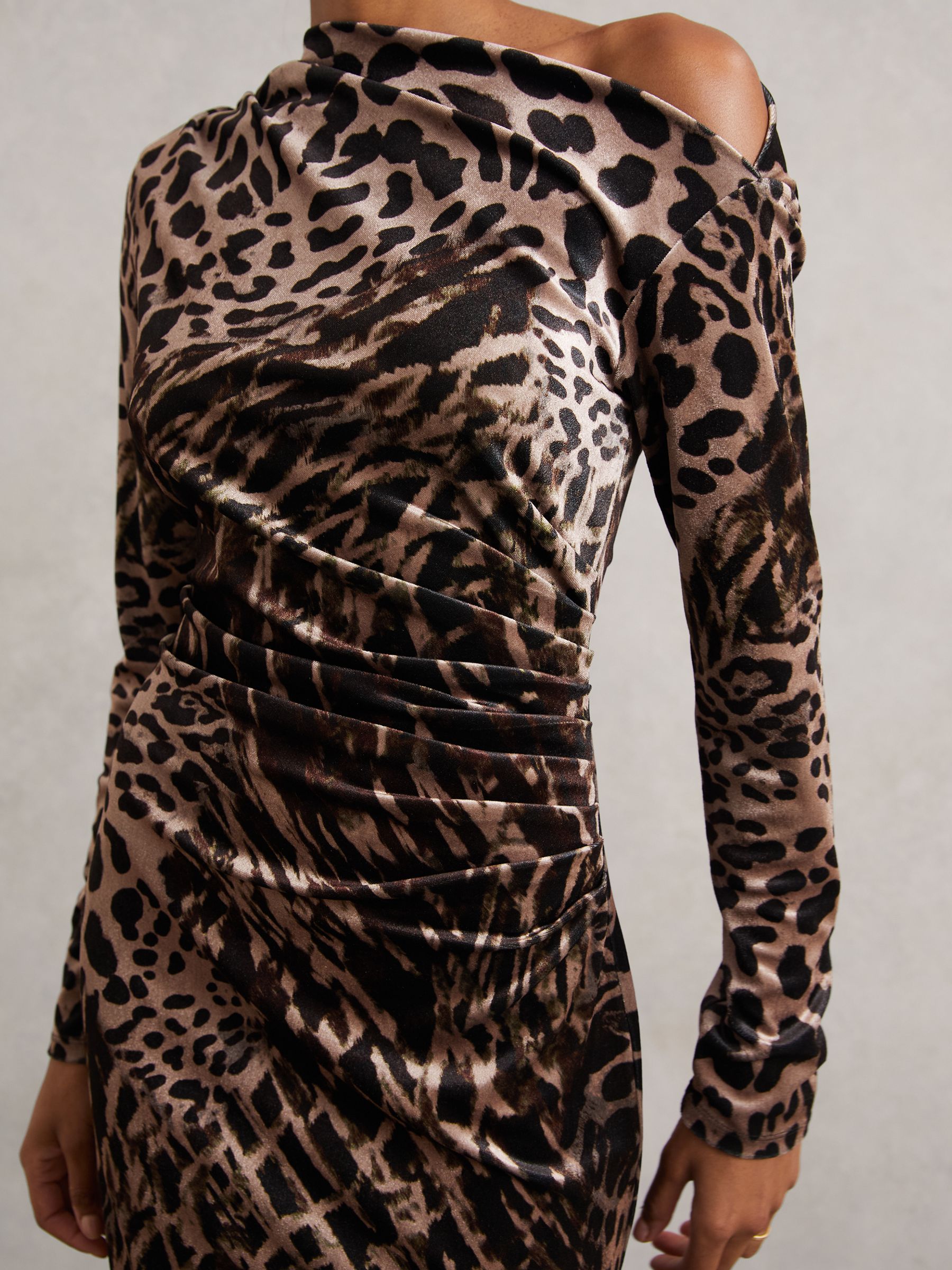 Velvet Leopard-Print Midi Dress in Black/Brown - Image 3 of 6