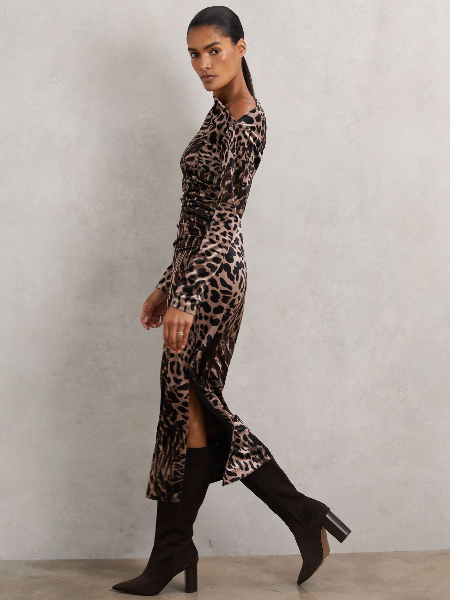 Velvet Leopard-Print Midi Dress in Black/Brown - Image 4 of 6