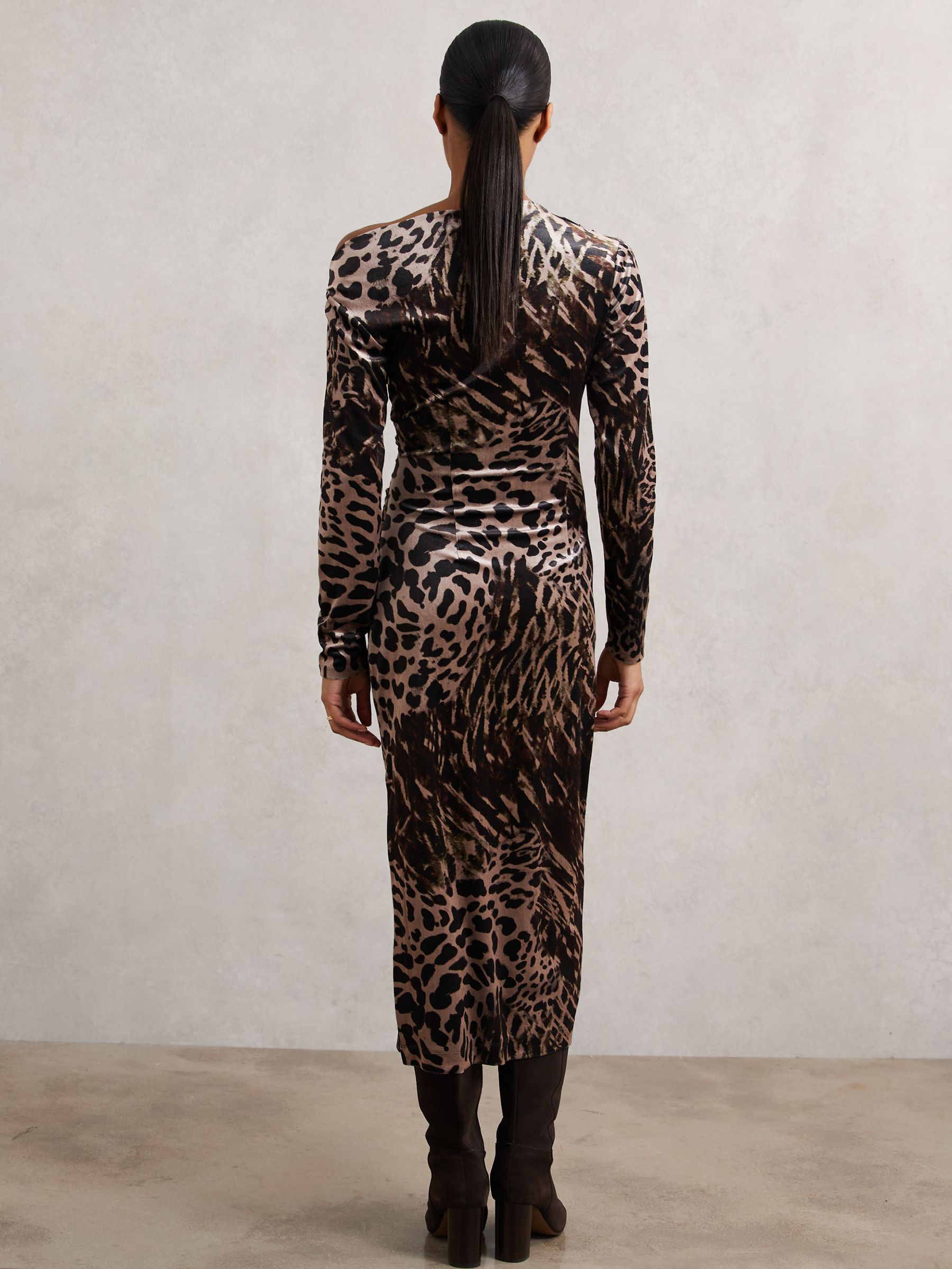 Velvet Leopard-Print Midi Dress in Black/Brown - Image 5 of 6