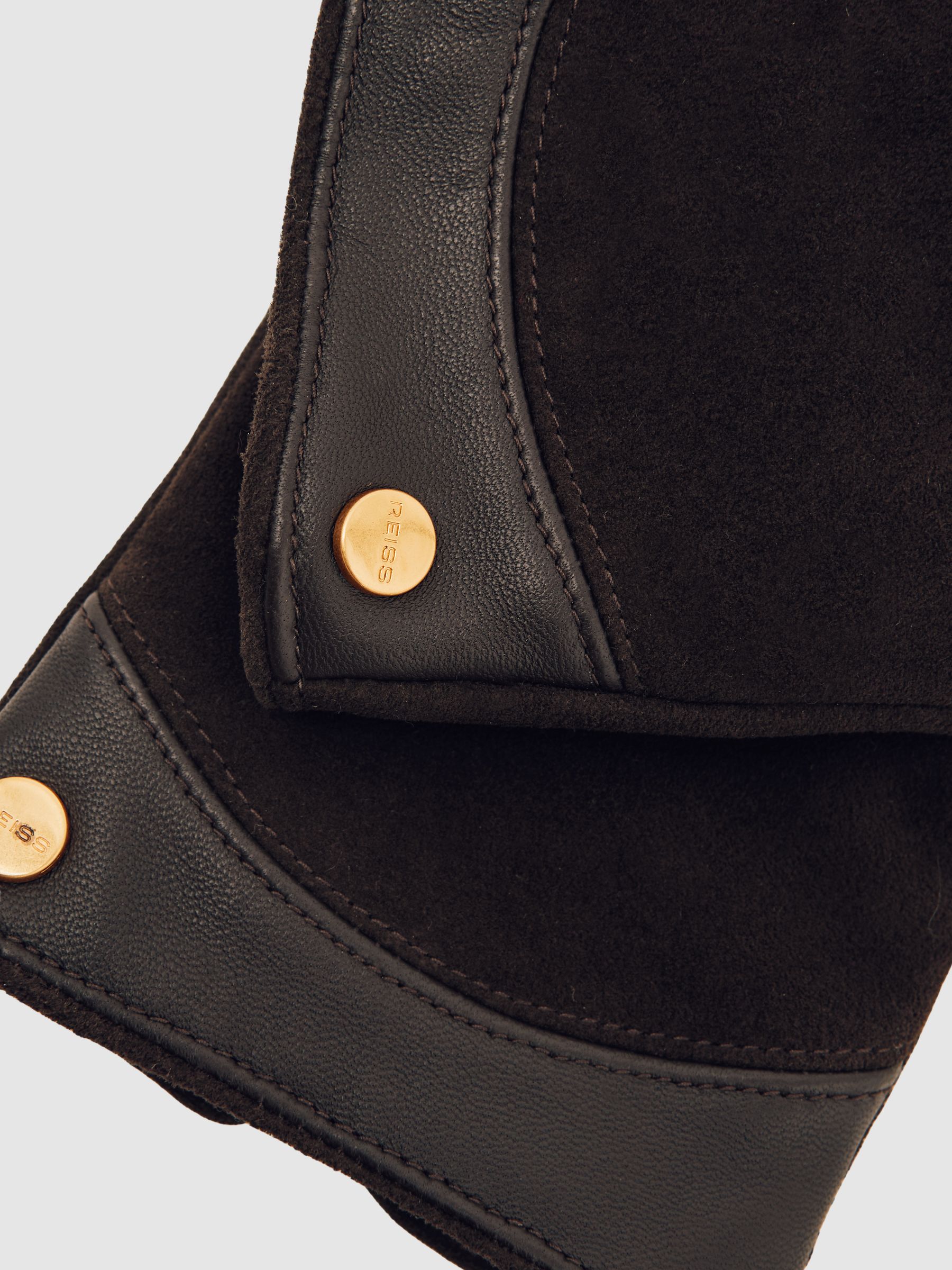 Leather-Trim Gloves in Chocolate - image 2