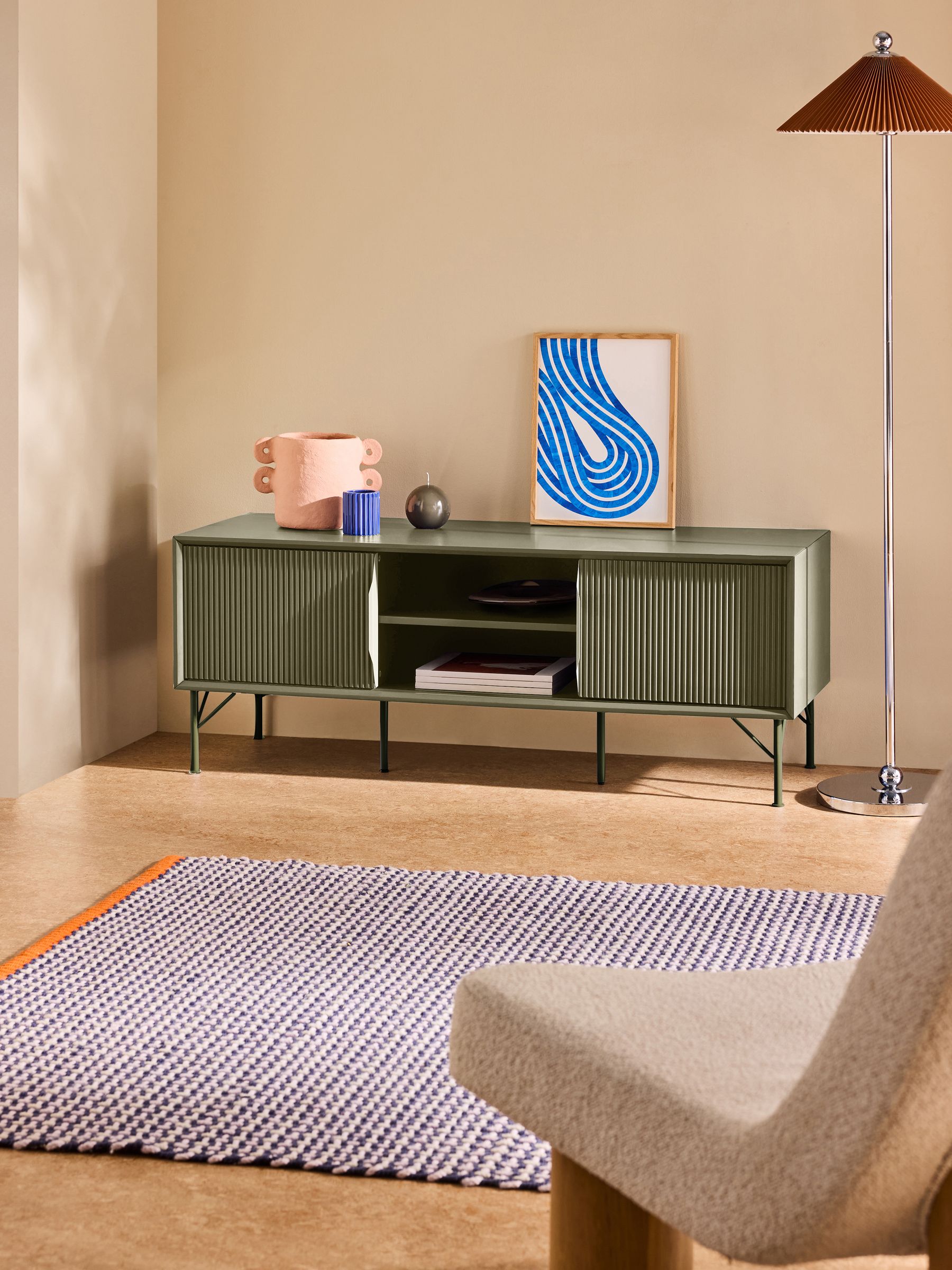Elian Up to 50 Inch Sliding Door TV Unit in Green - Image 1 of 5