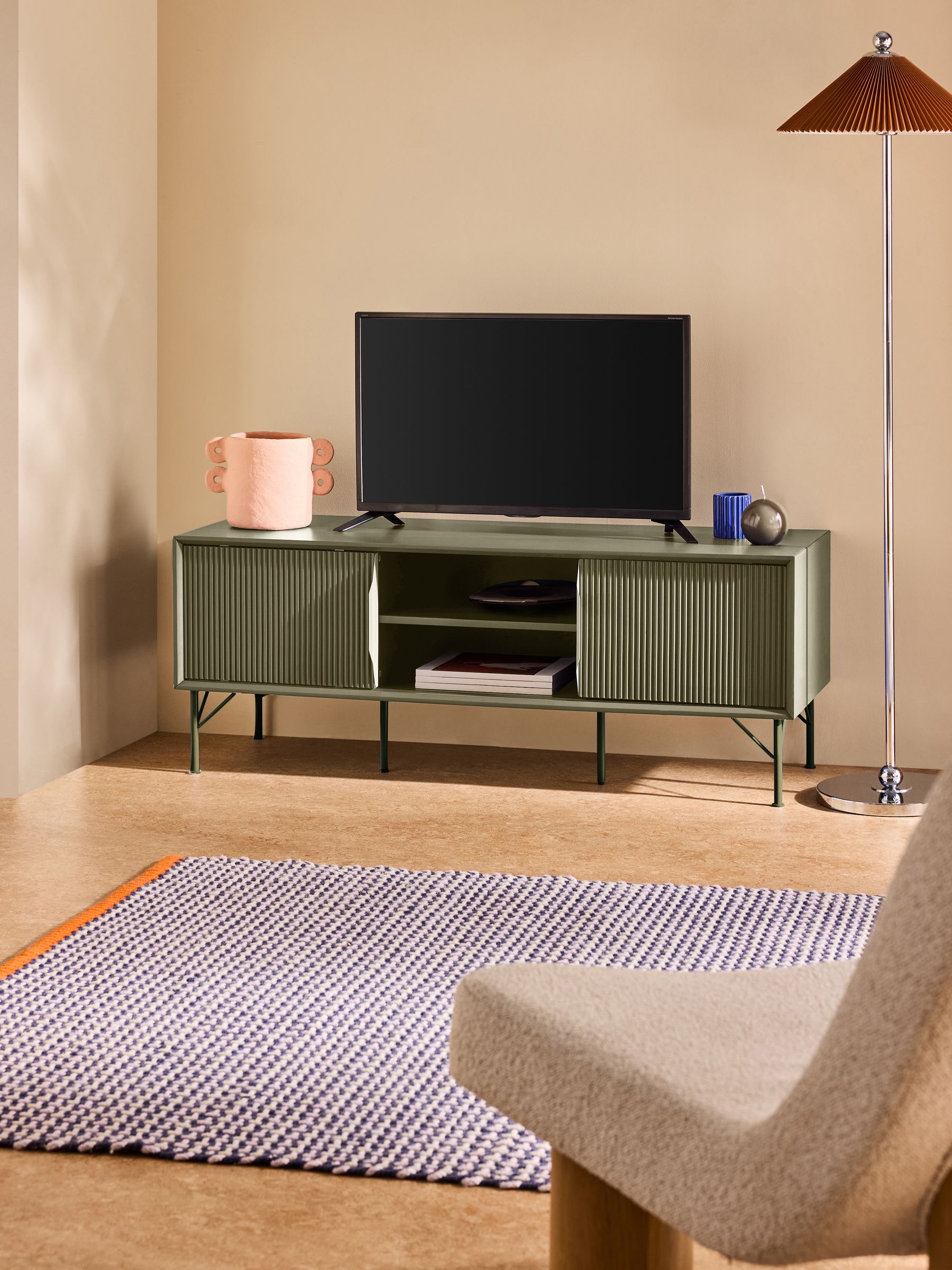 Elian Up to 50 Inch Sliding Door TV Unit in Green - Image 2 of 5