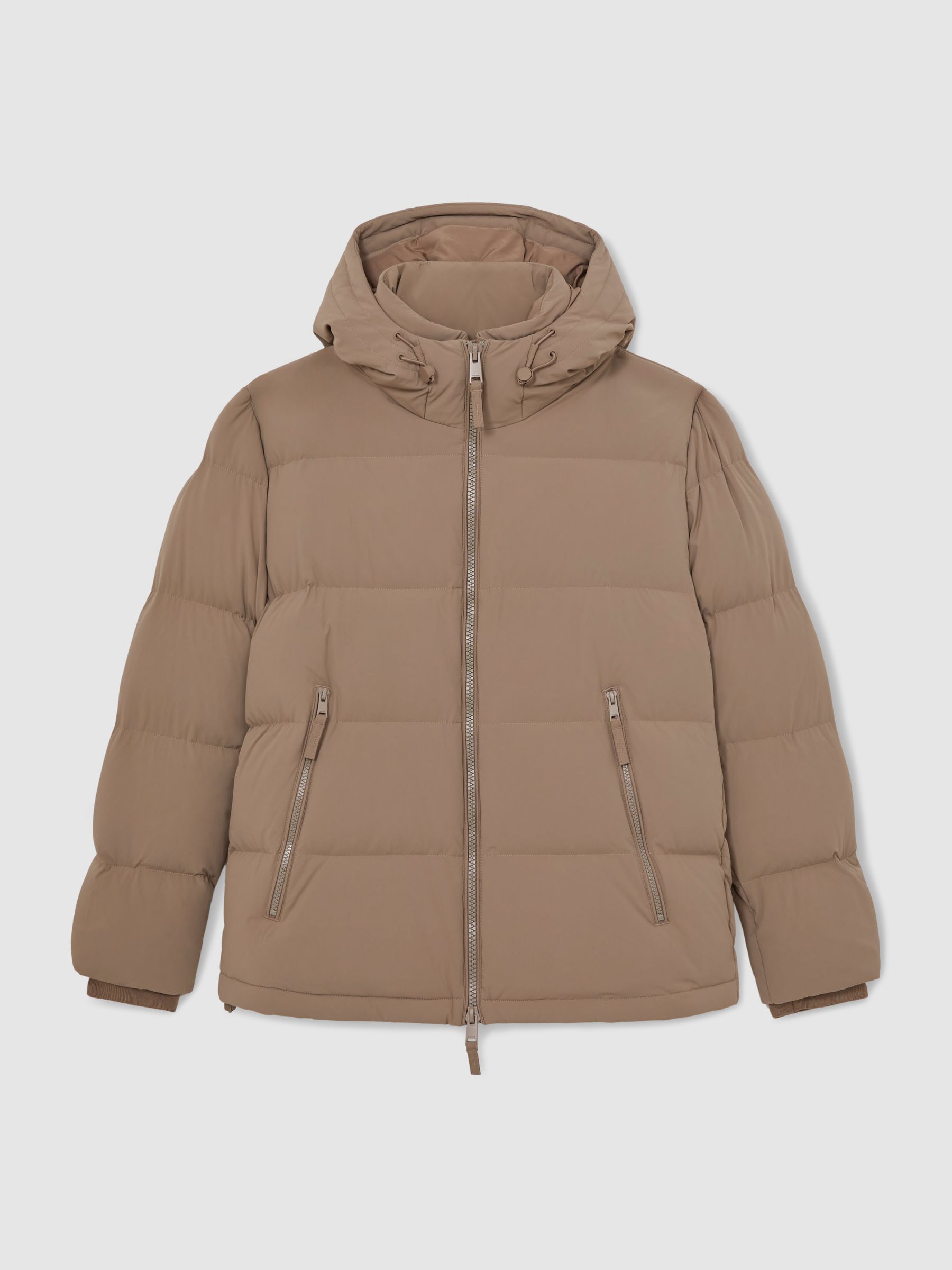 Quilted Zip-Through Puffer Jacket in Light Camel Brown - Image 2 of 6