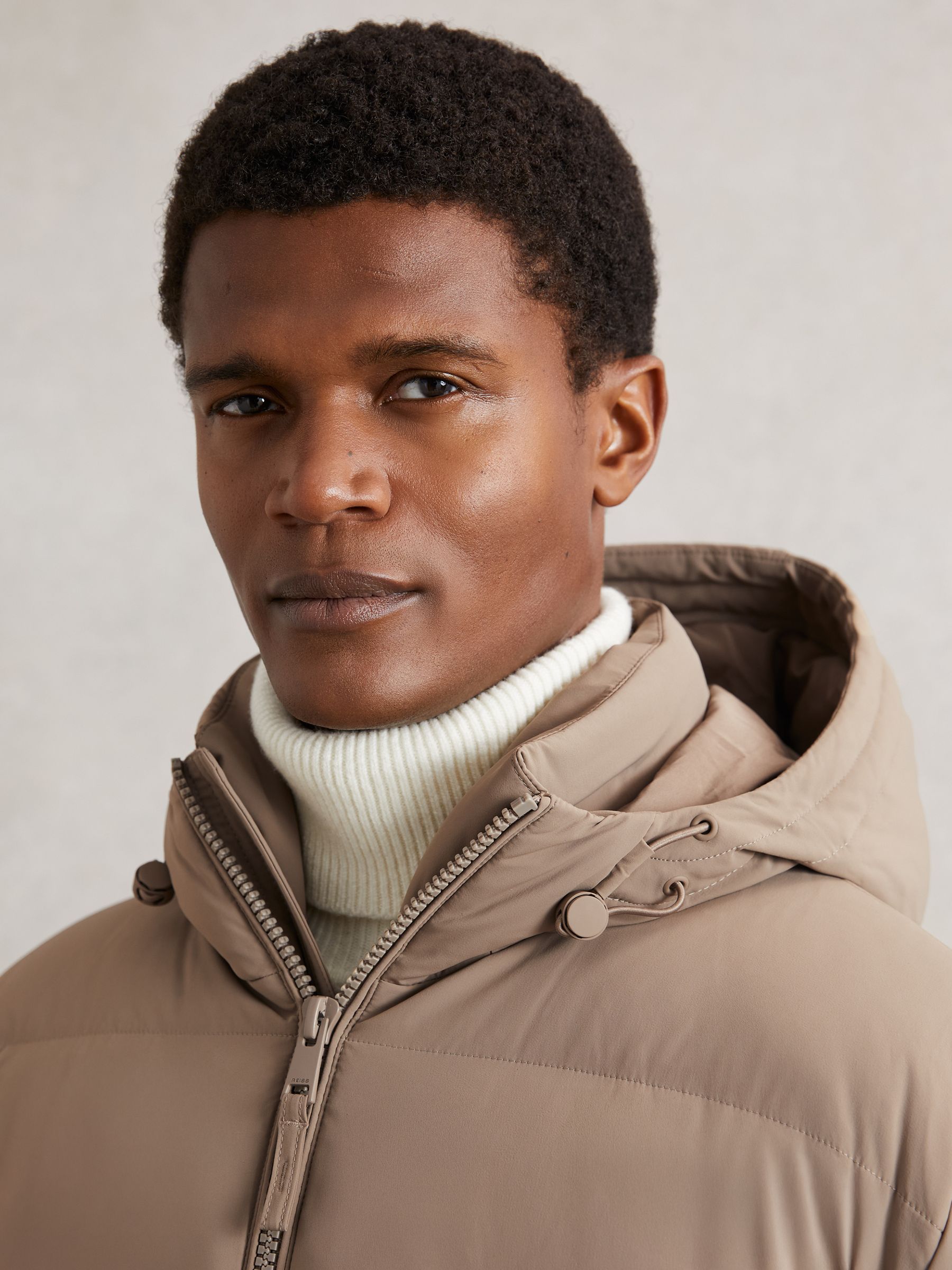 Quilted Zip-Through Puffer Jacket in Light Camel Brown - Image 3 of 6