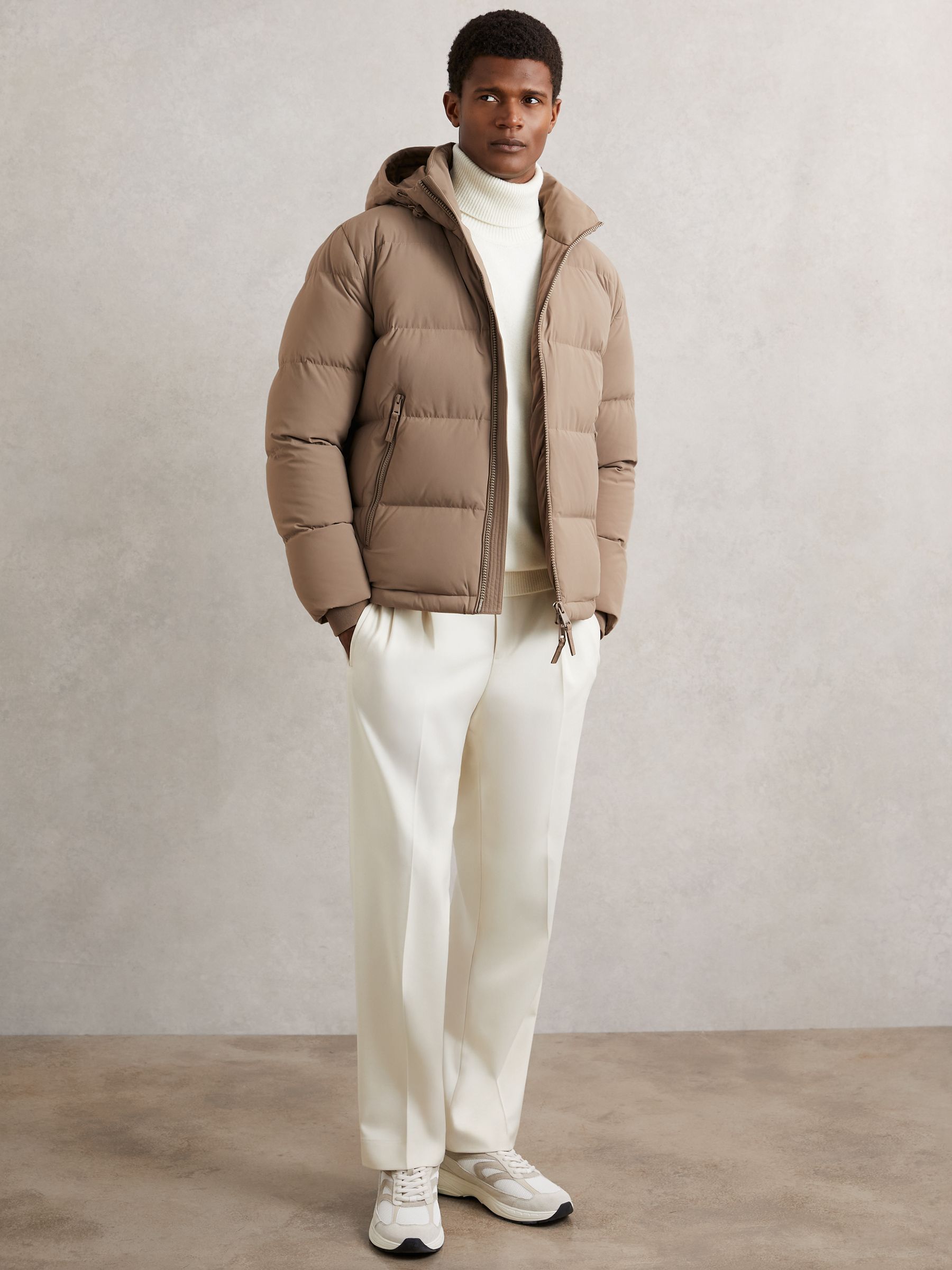 Quilted Zip-Through Puffer Jacket in Light Camel Brown - Image 4 of 6