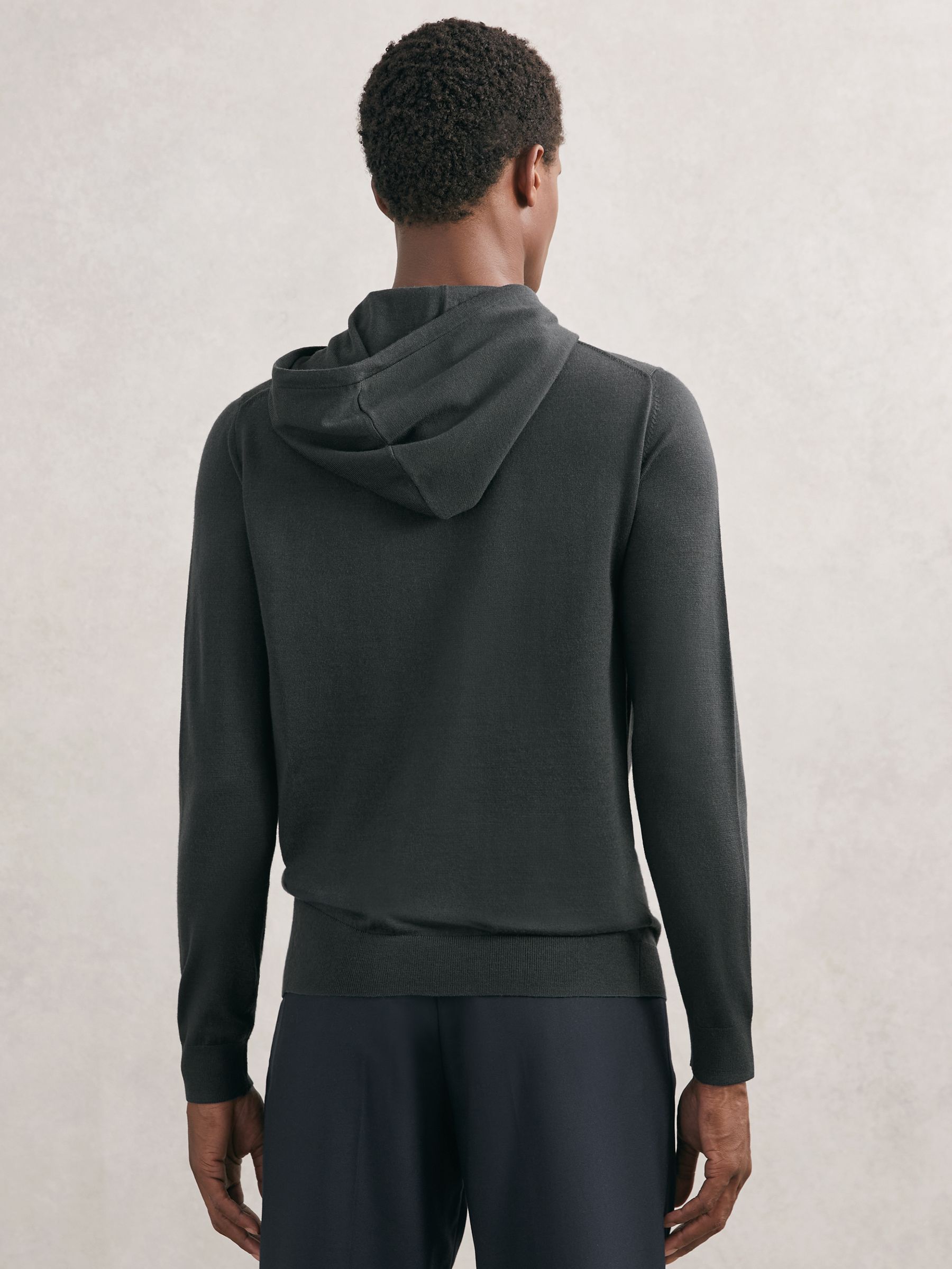 Wool Drawstring Hoodie in Bottle Green - image 5