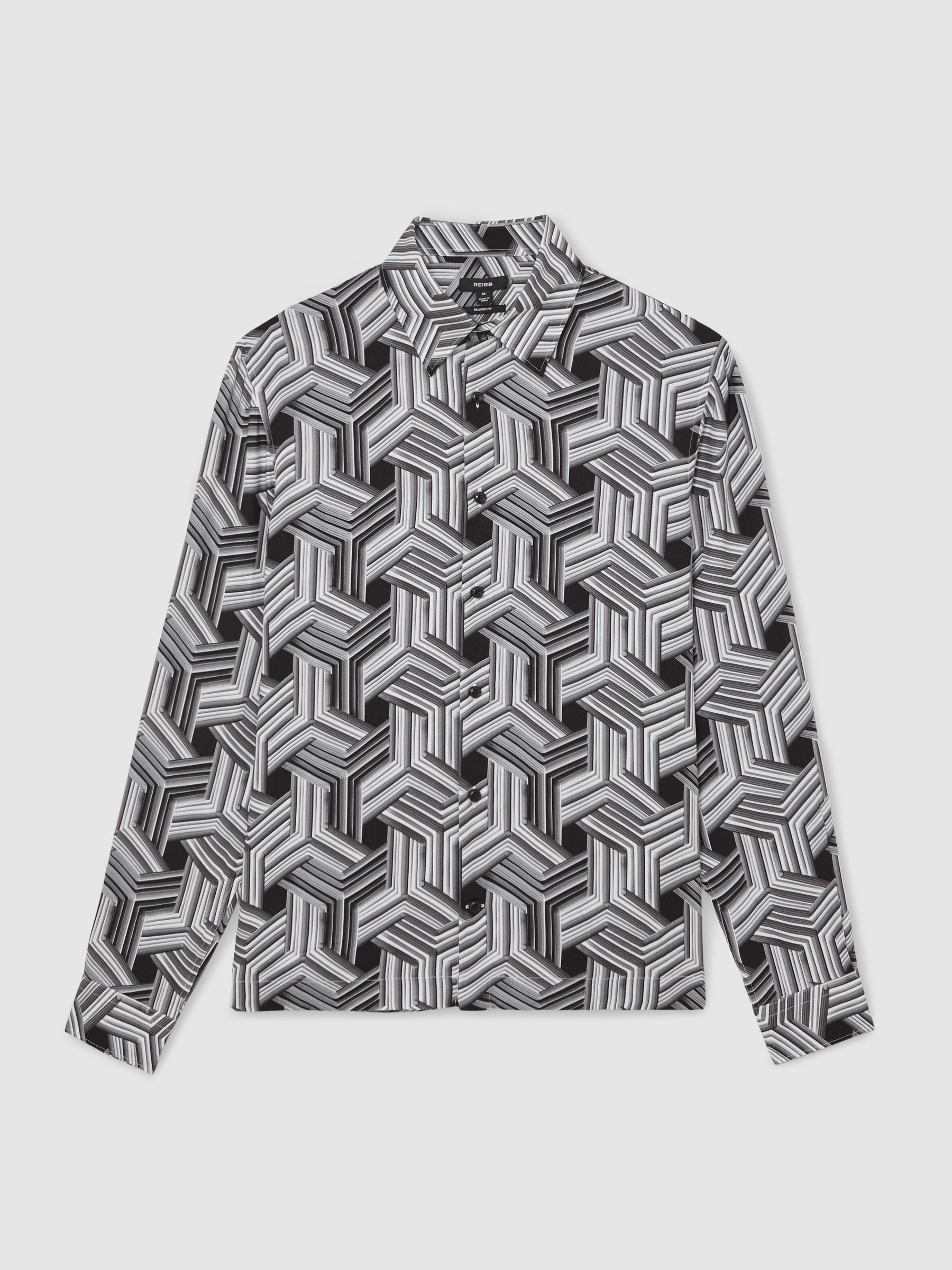 Abstract-Print Regular-Fit Shirt in Black/White